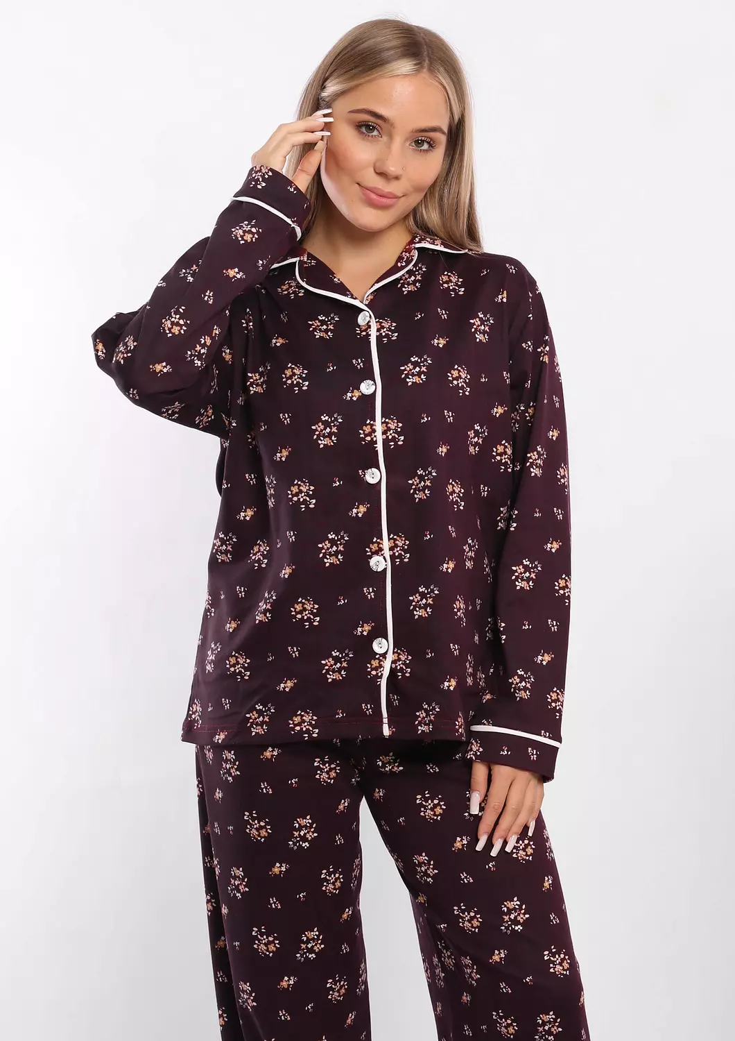 C325 Midnight Blossom BUTTONED Pajama Set  5