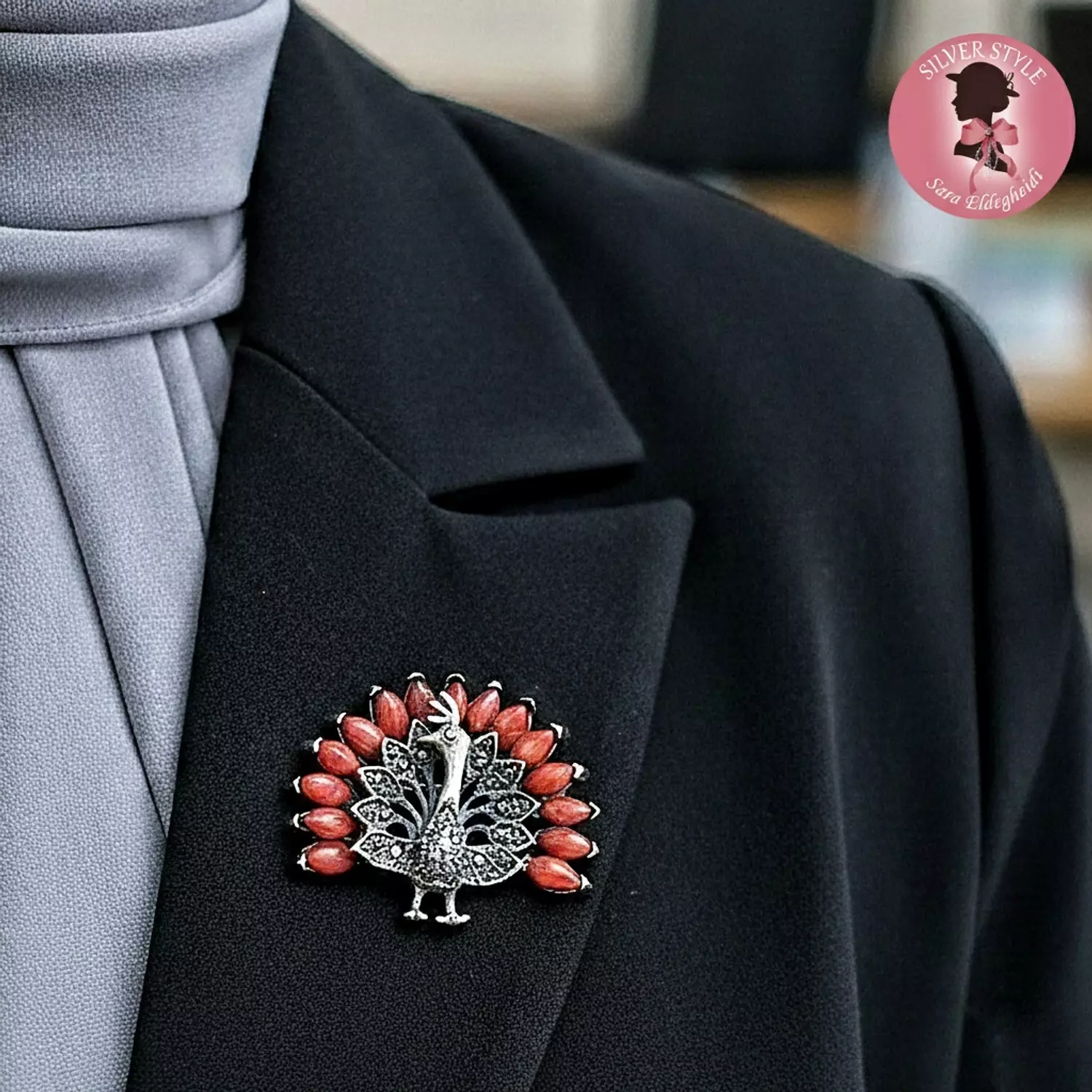 Coral stones brooch image