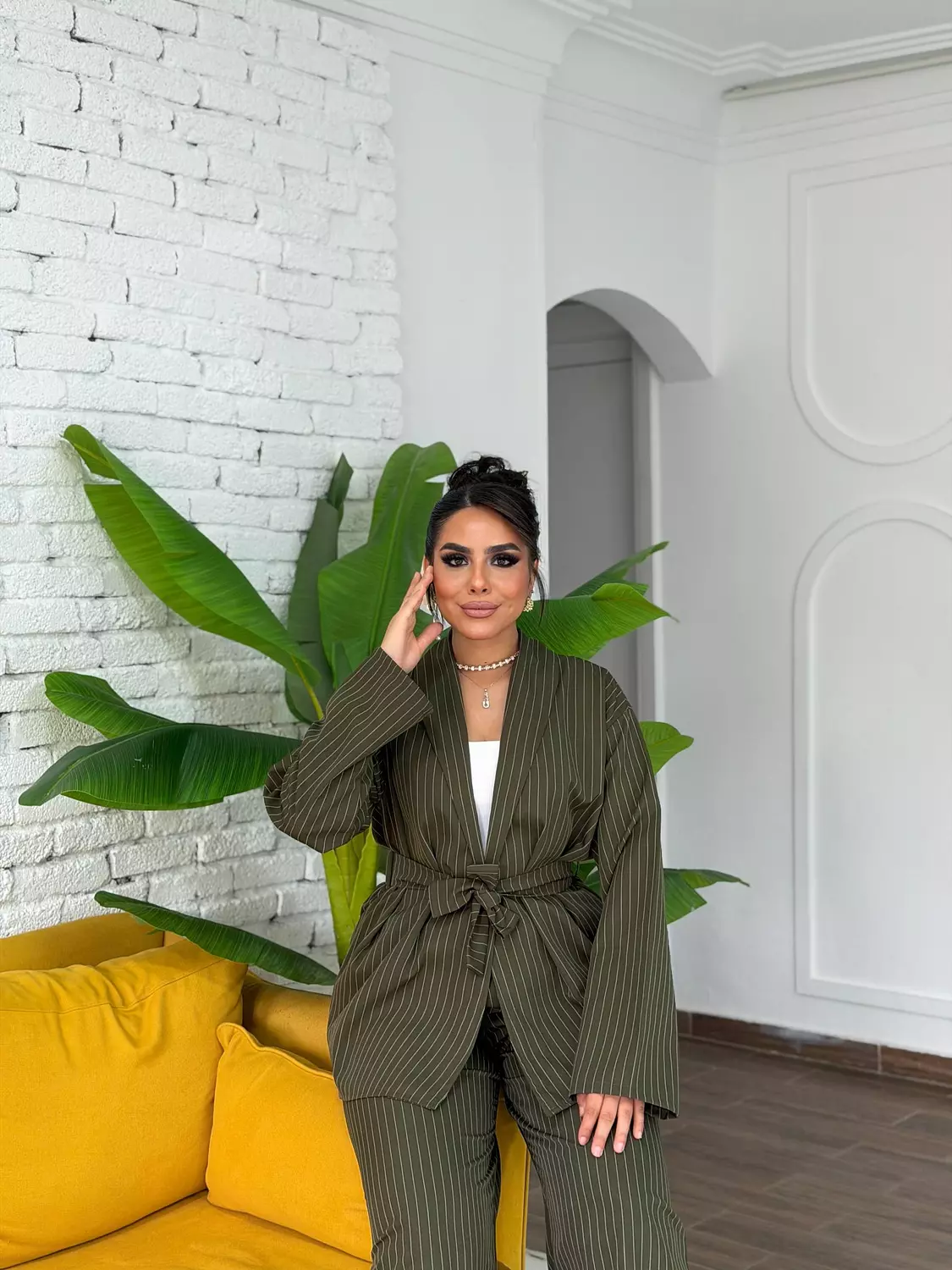 Contour Pinstripe Set In Olive hover image