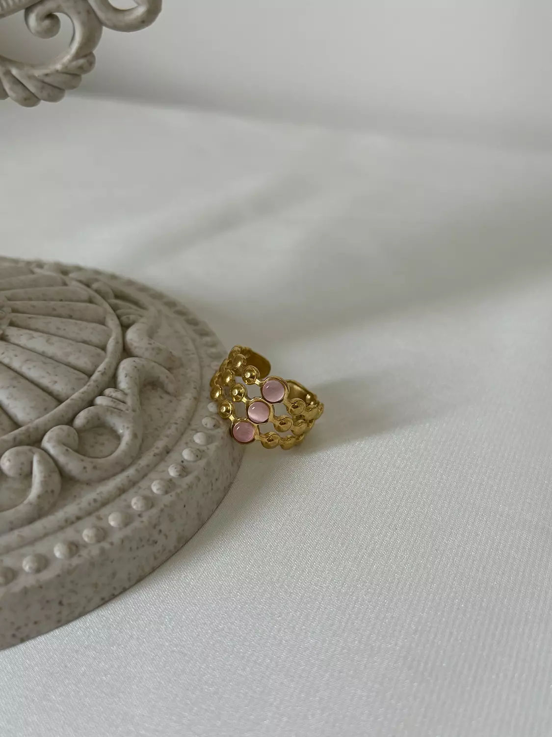 Triple Pink Pearls Ring image