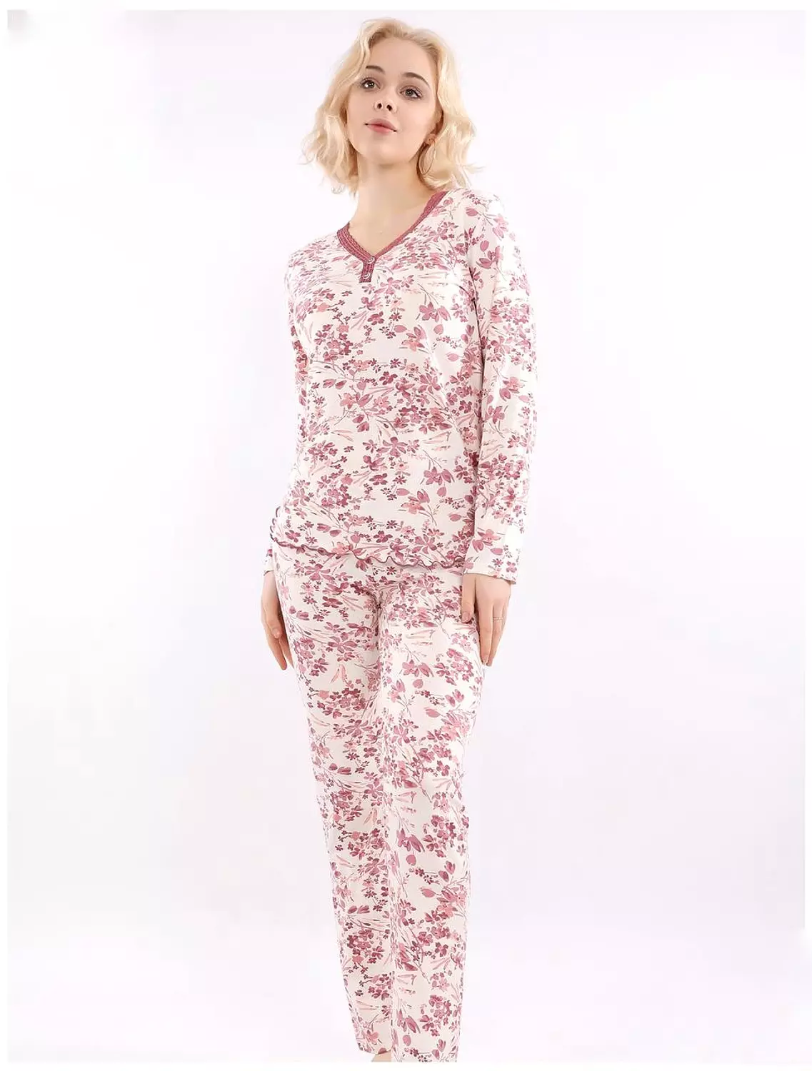 V107 cherry blossoms long sleeves pajama set 1