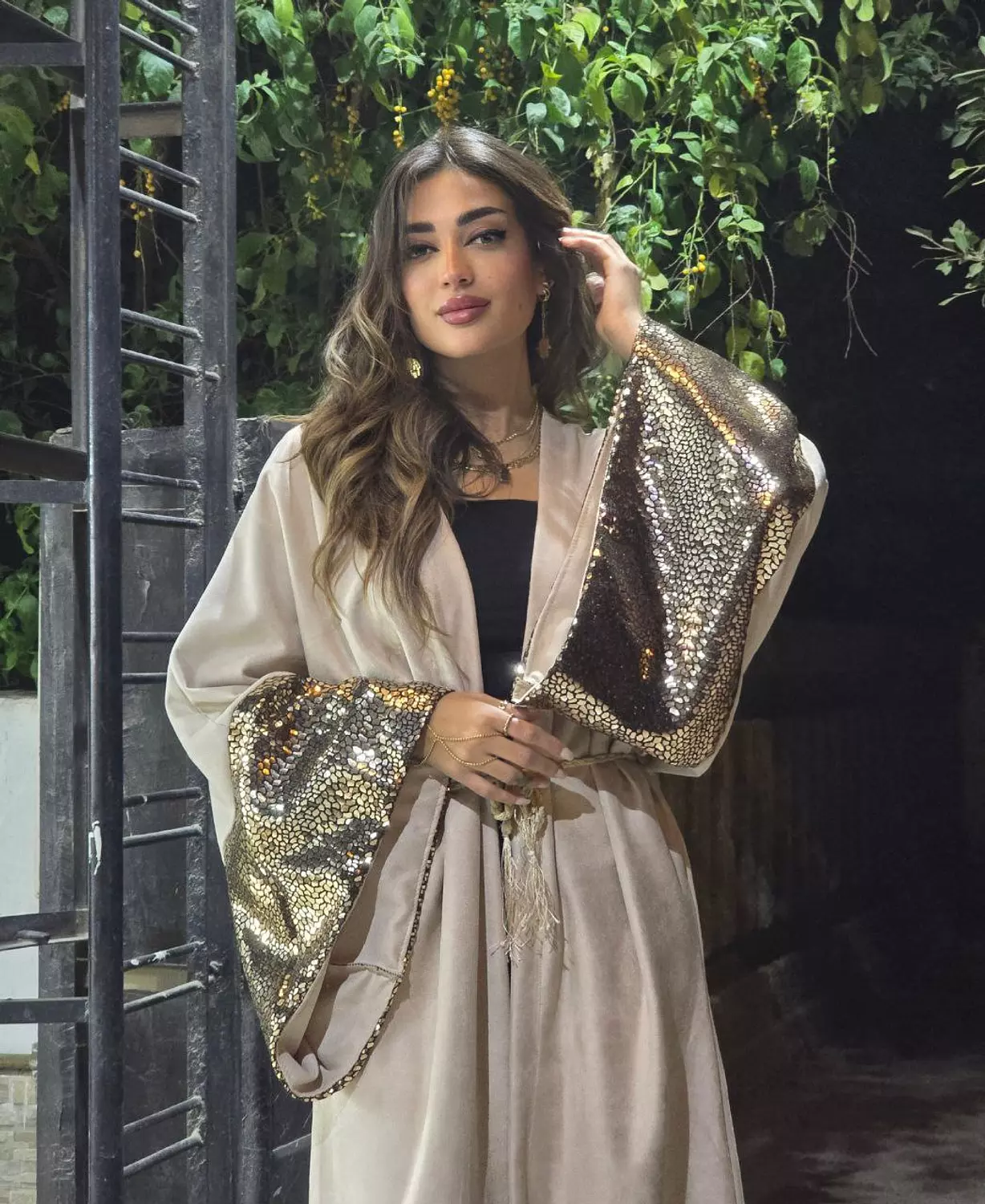 Beige Metallic Kaftan  7