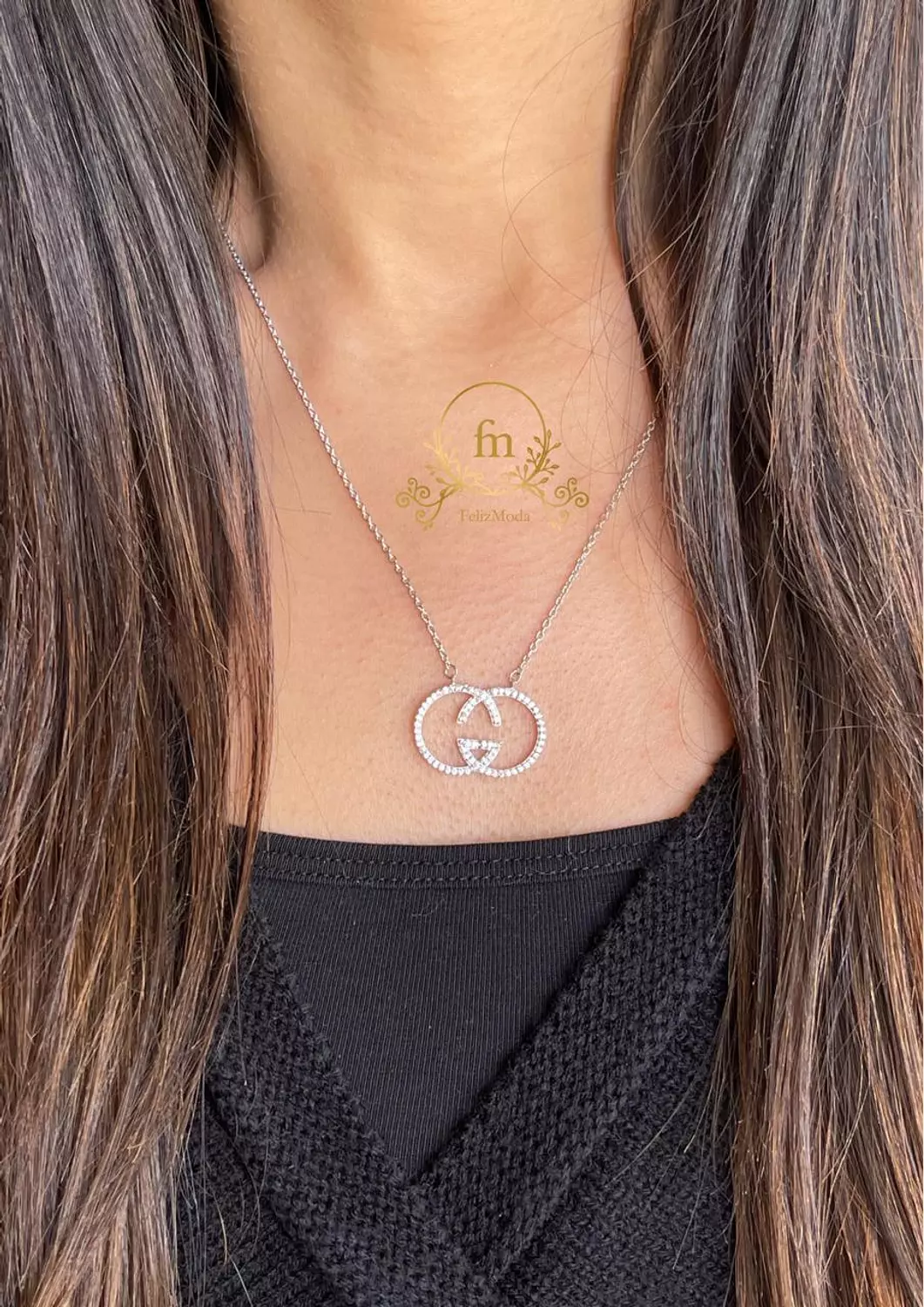 Two connected circles silver necklace  image