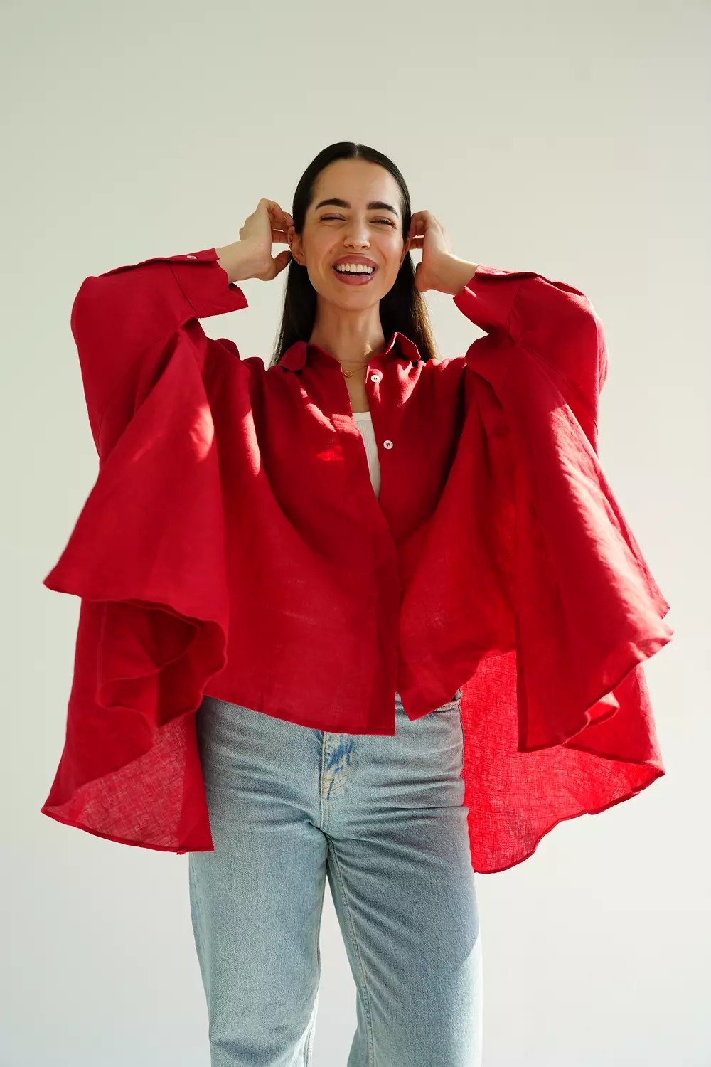 Flowy linen blouse Red image