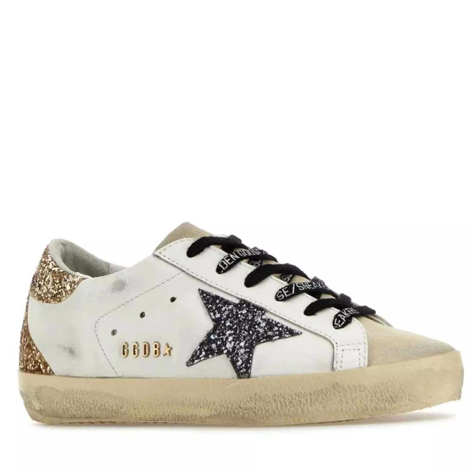 Golden Goose White and Gold Leather Sneakers hover image