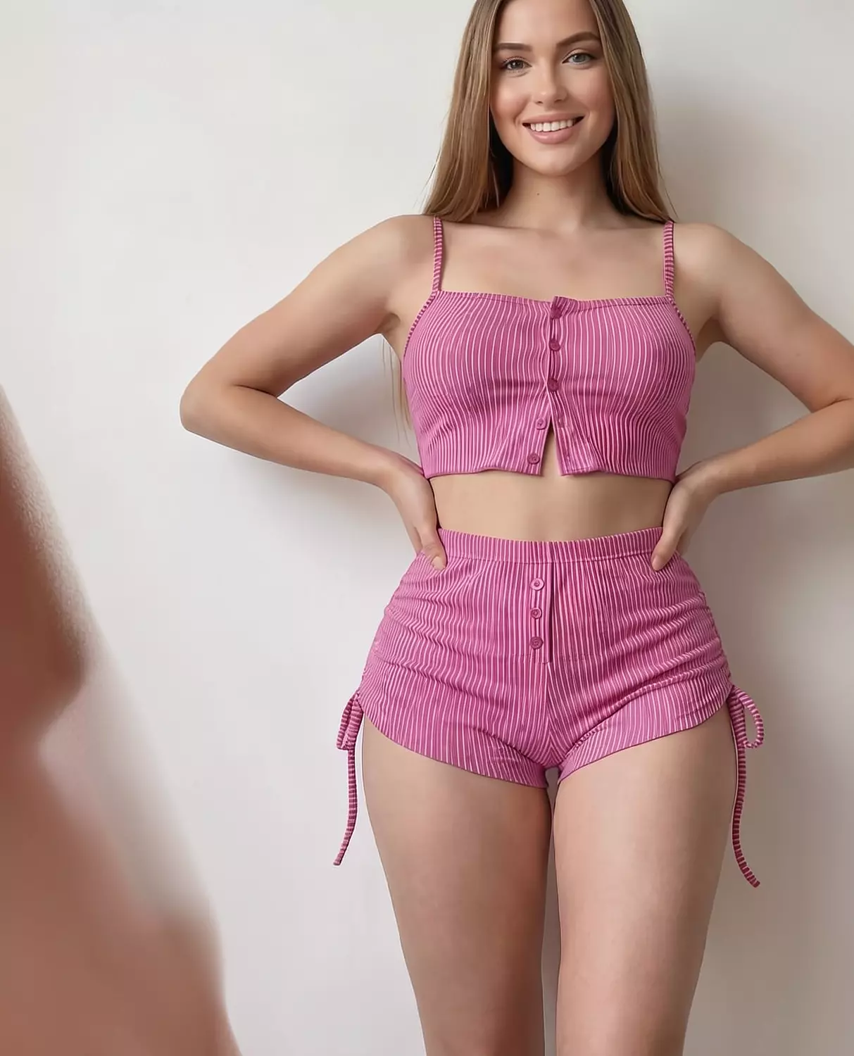 Ribbed Button Crop and Shorts Set 3