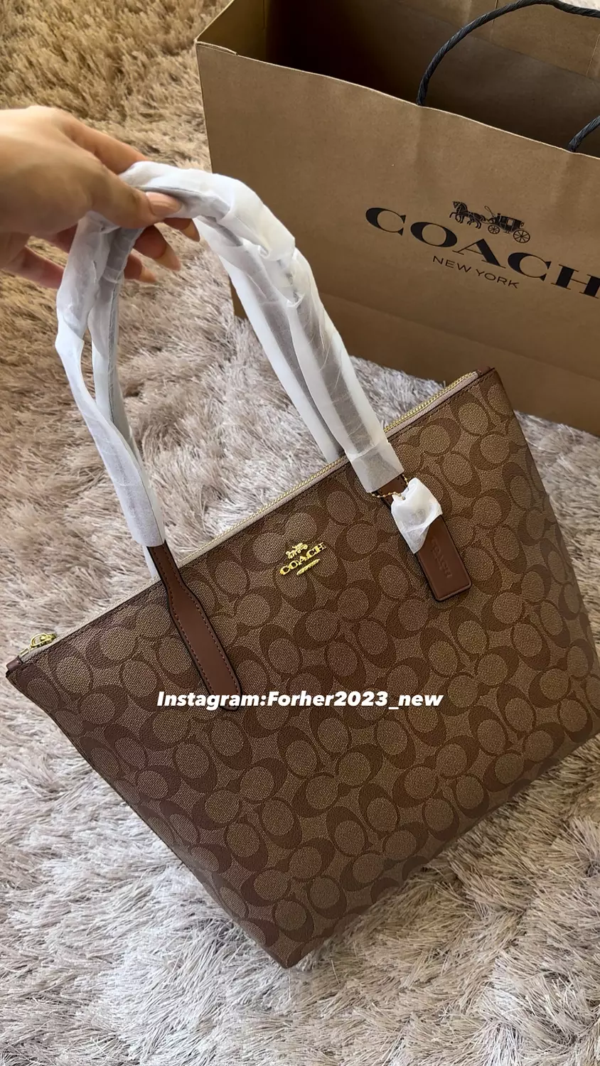 COACH Zip Top Tote Bag In Signature Canvas - Gold/brown 4
