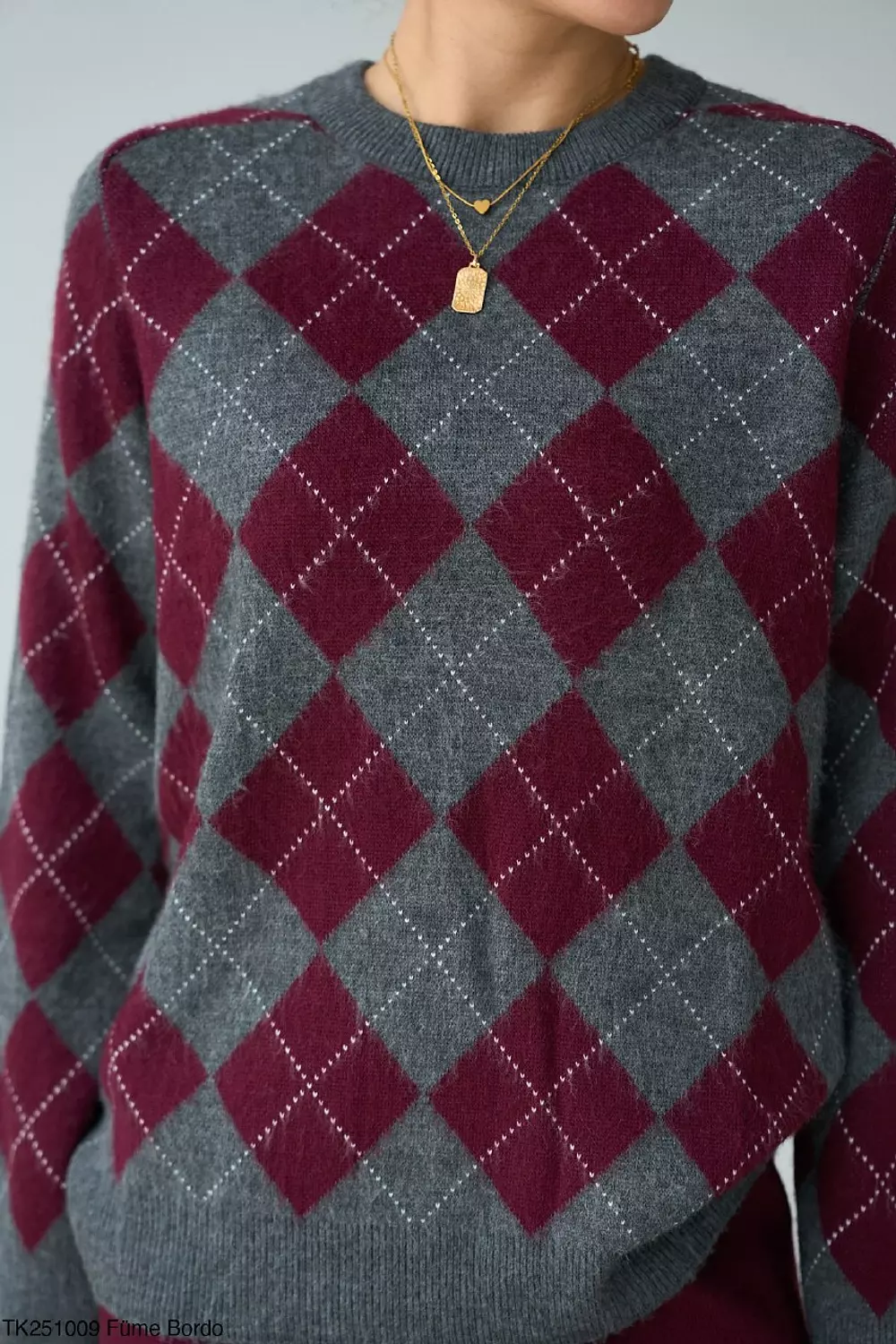 Grey Burgundy Argyle Pullover  2