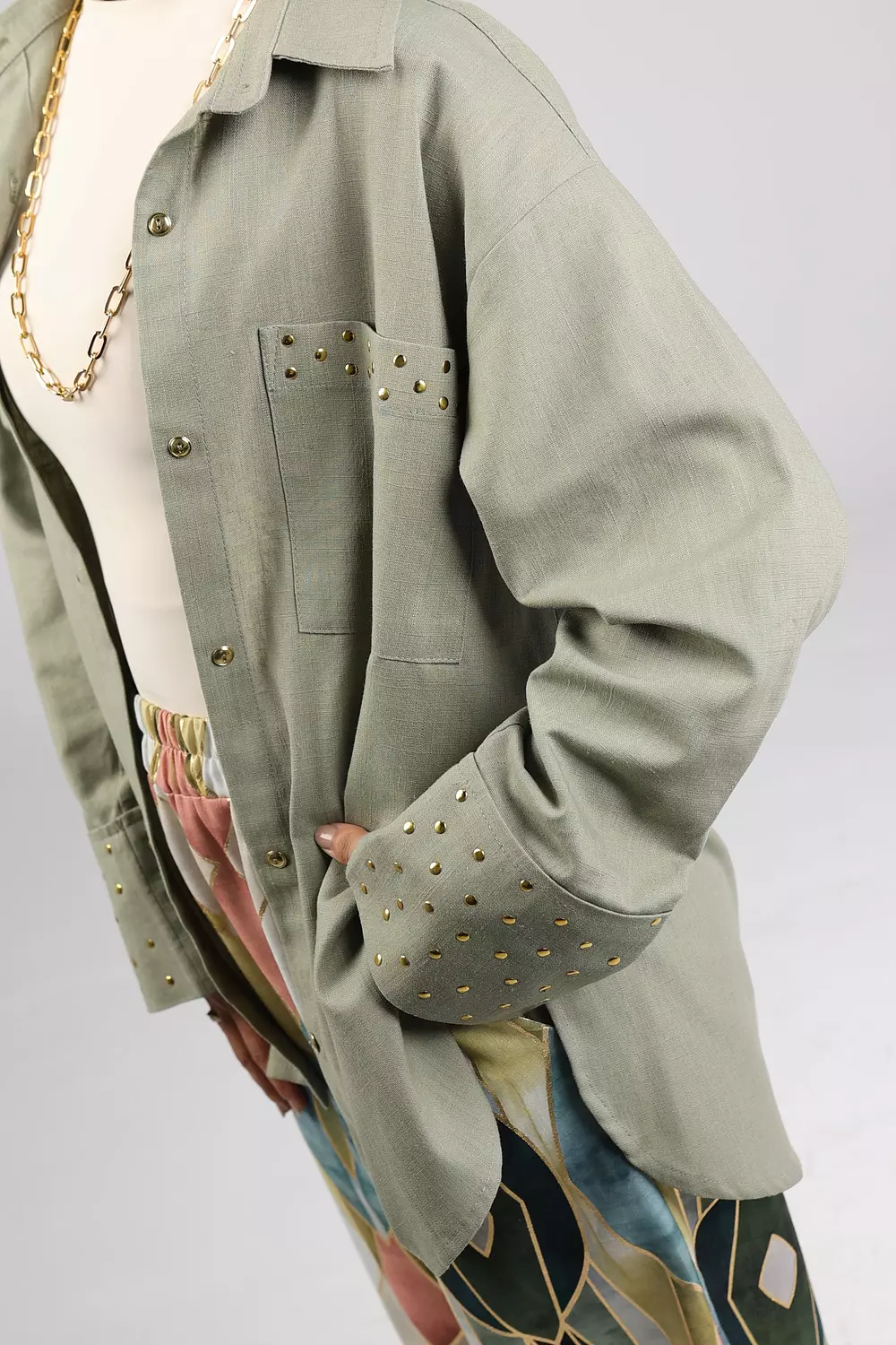 Olive studded linen shirt 11