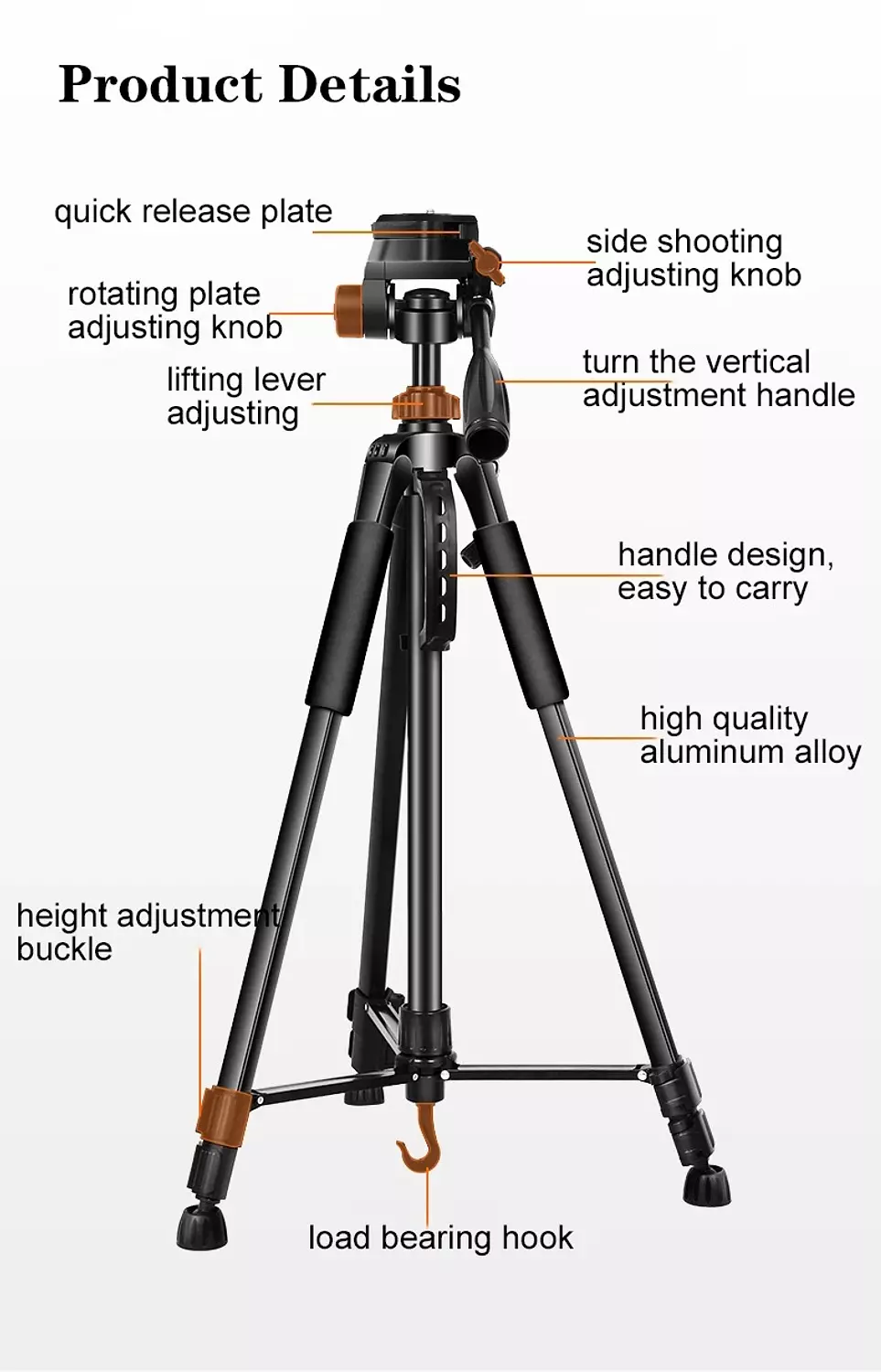 PLOKAMA PK-9950 Tripod Stand 150CM Height 360° Rotation Black 3