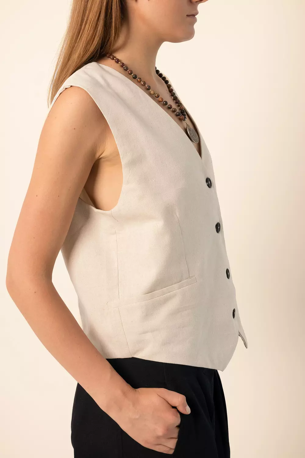 Linen blend oversized vest - Beige 4