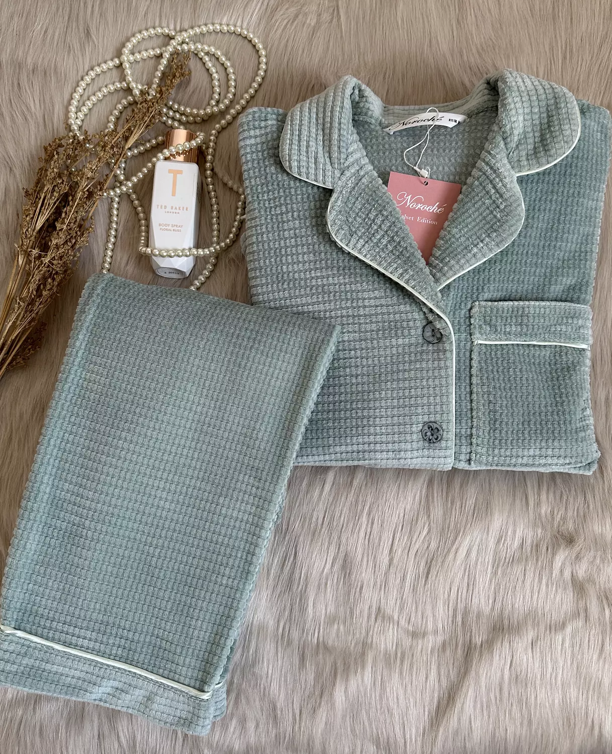 Soft Sage Mint Velvet Jacquard Pajamas image