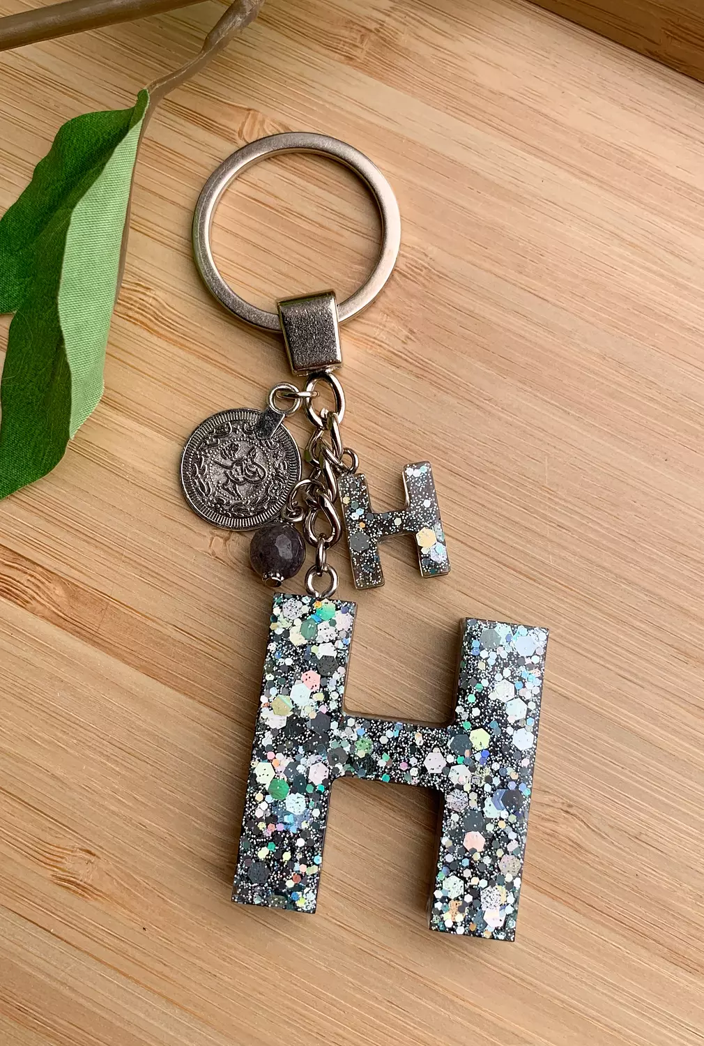 Resin Letters Keychain ( Glitter Space Grey ) "By Order" 6