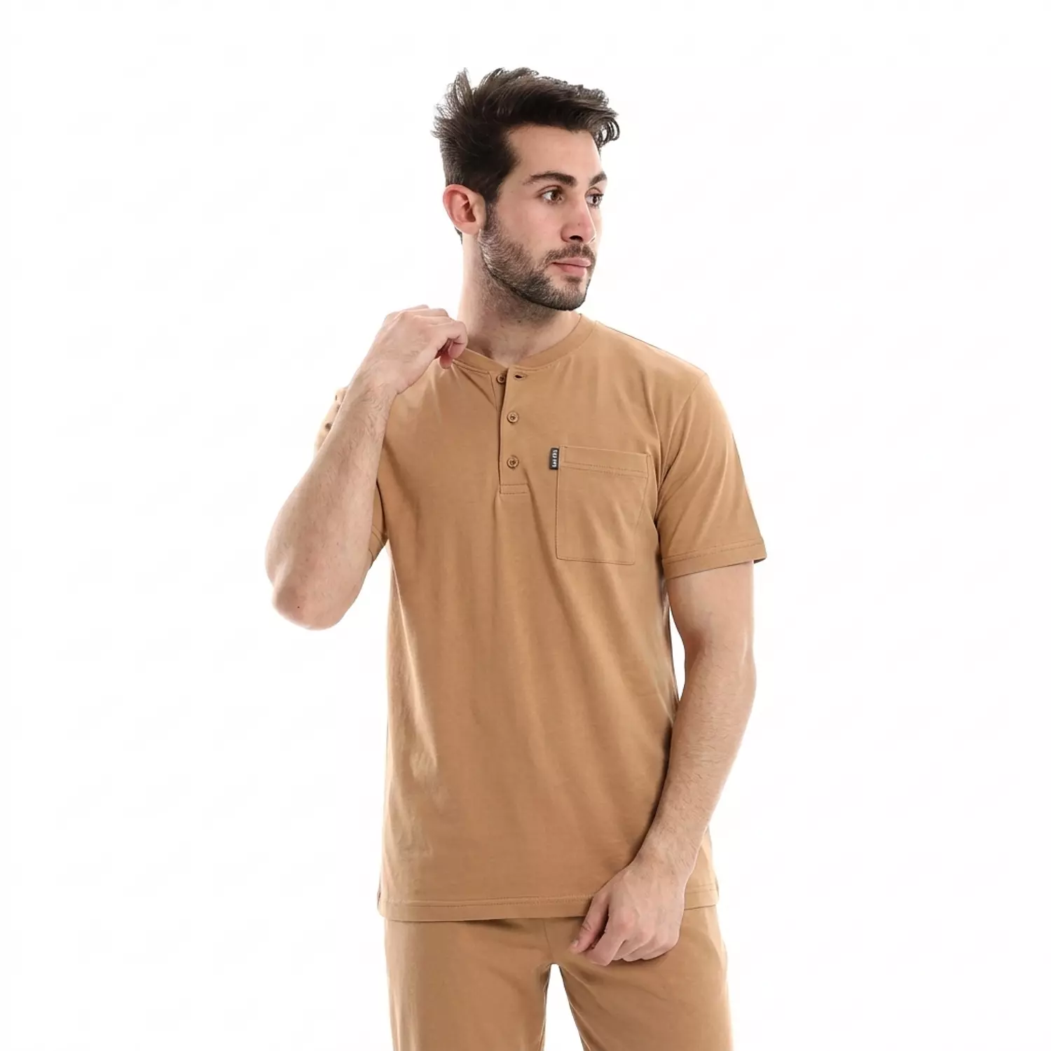 تي شيرت رجالي قطن سادة - 4037- بني غامق  image