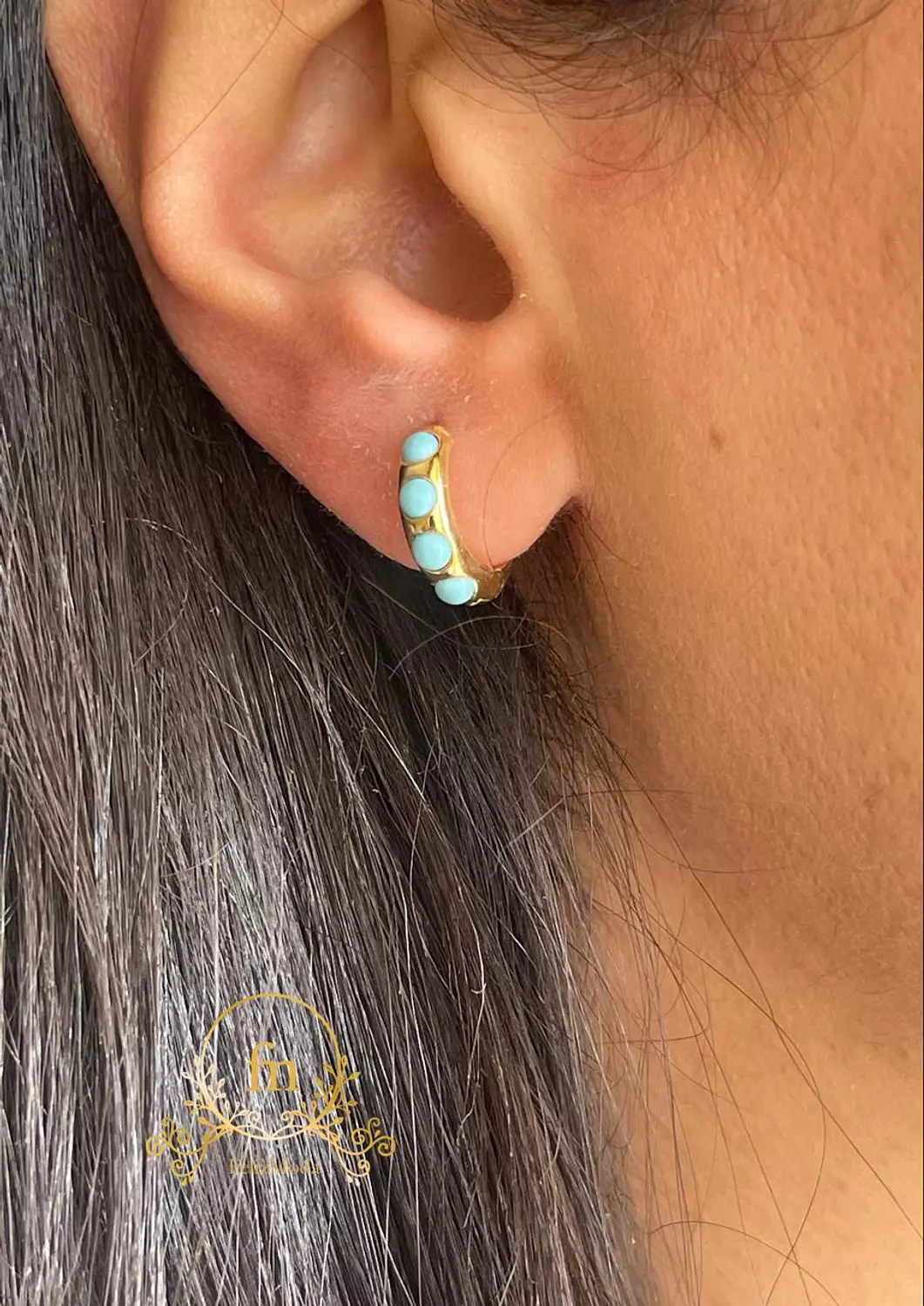 Multiple Fayrouz stones silver earrings gold plated image