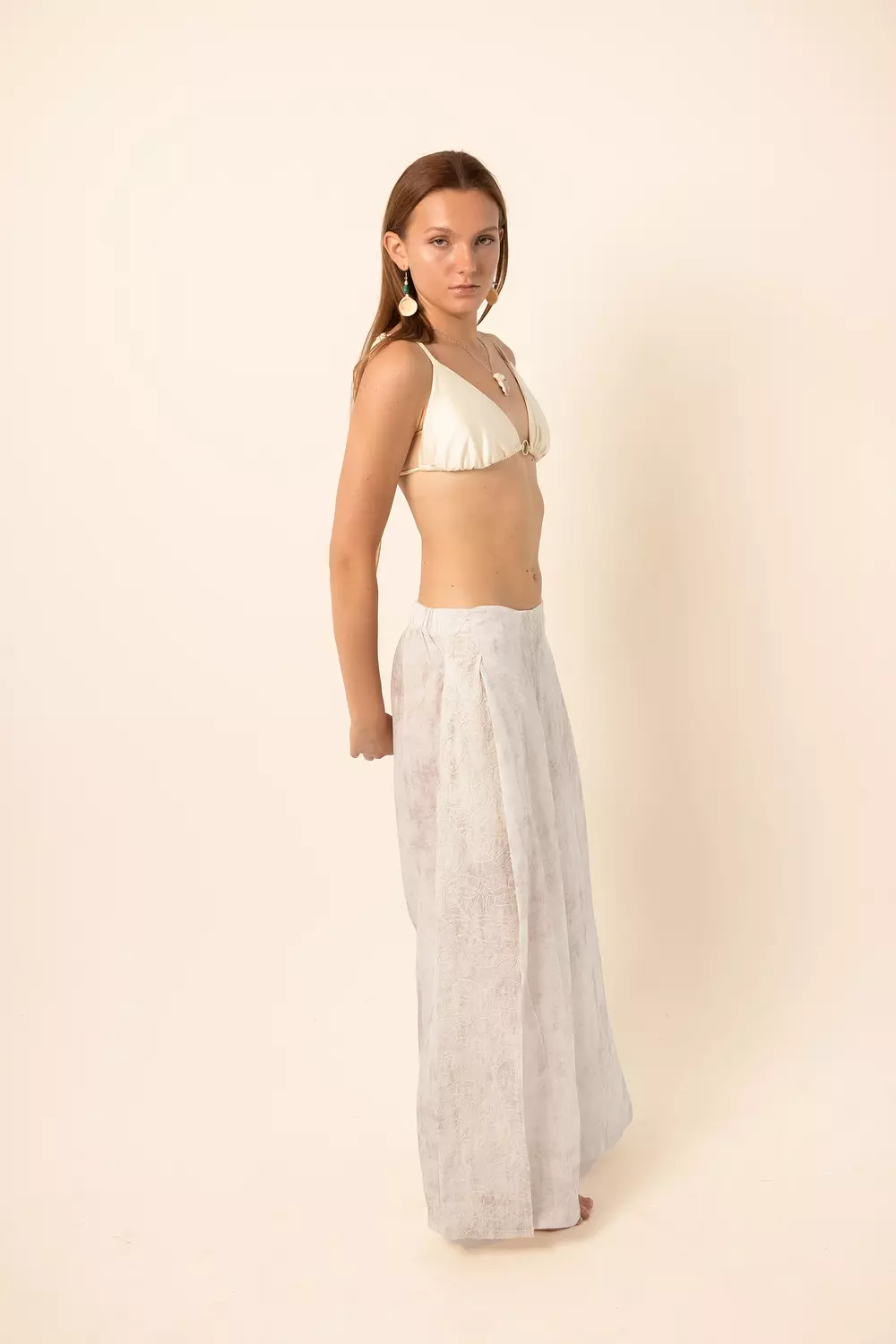 Wide-Leg Pants with side slits - White 2