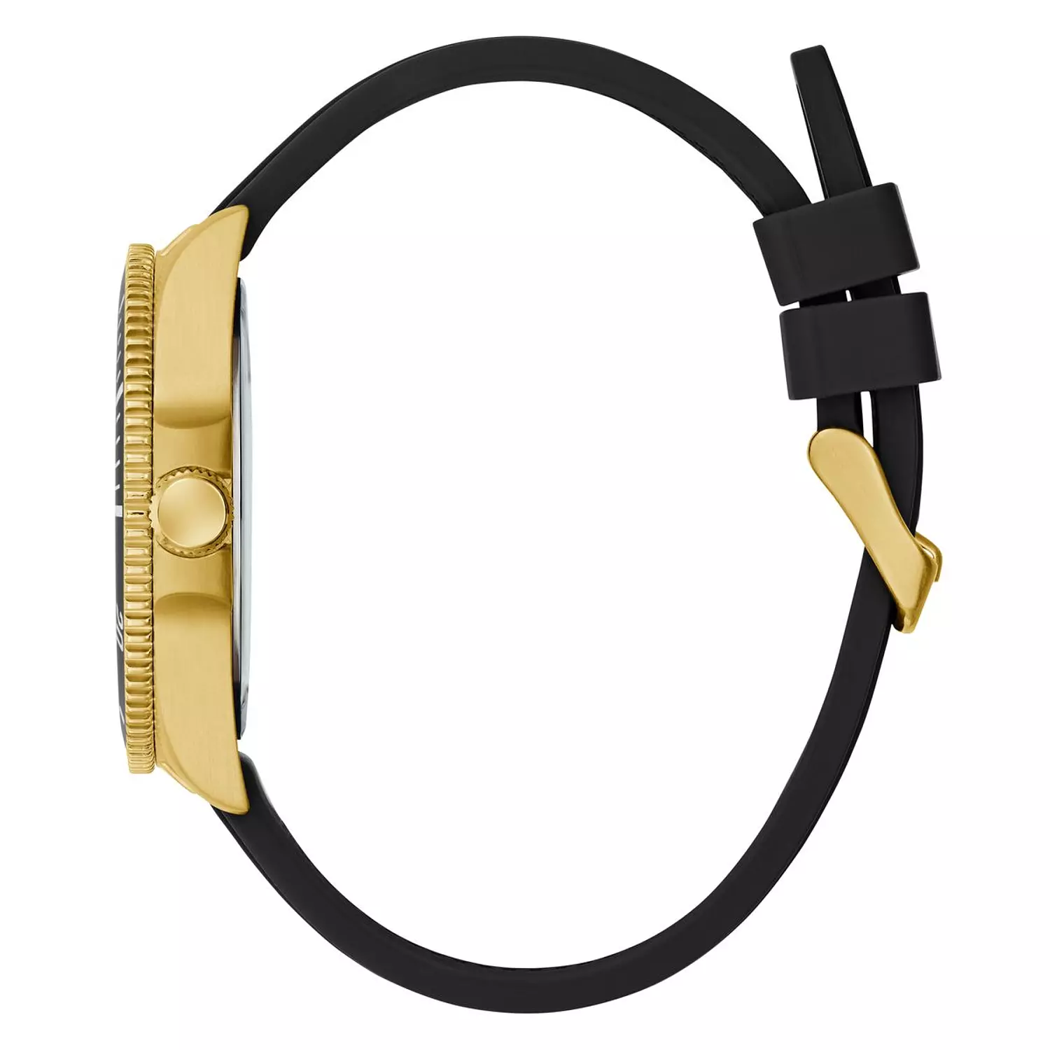 GUESS CLIFF Mens Black Gold Tone Analog Watch Black Silicone Smooth Strap 1