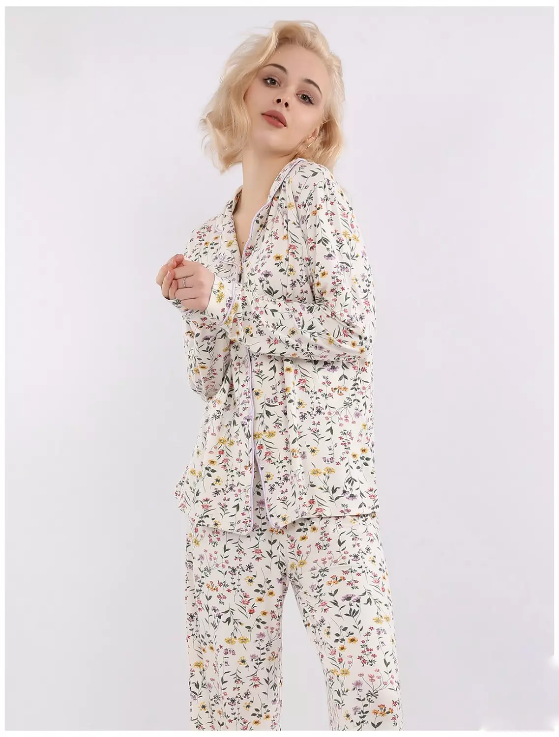 V602 wildflowers Buttoned Pajama Set 3