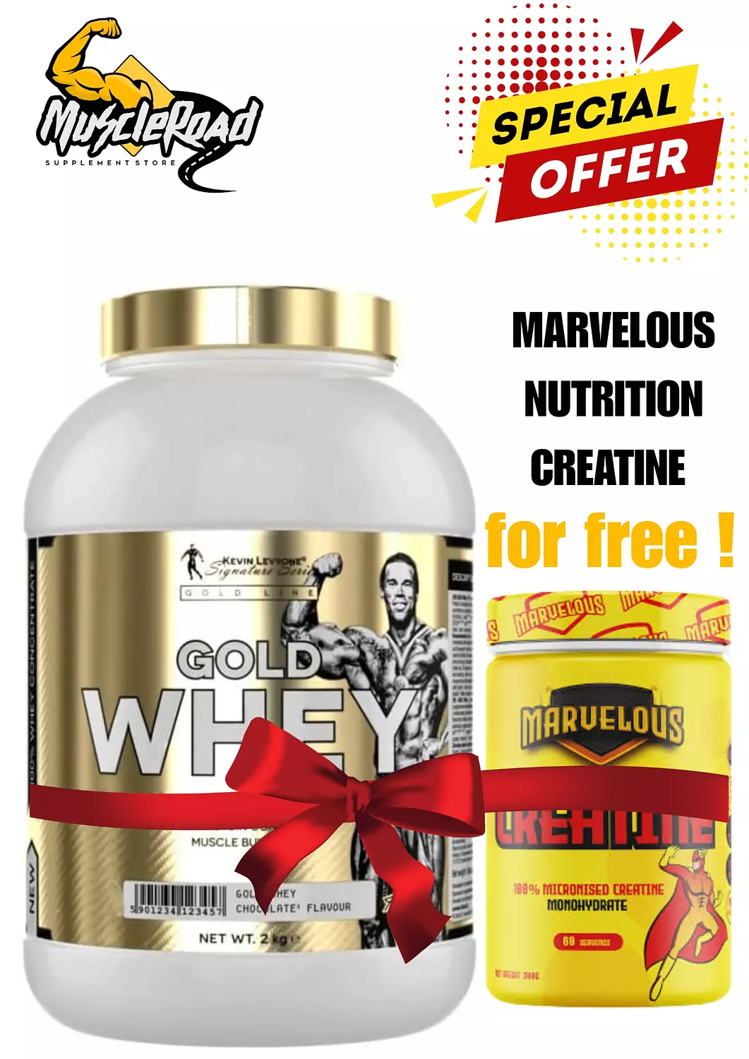 <p style="text-align: center"><strong>Kevin Levrone Whey Gold 2KG 60serv + Free Marvelous Creatine</strong></p><hr><p style="text-align: center"><strong><s>EGP 5,600</s></strong></p><p style="text-align: center"><span style="color: rgb(255, 187, 0)"><strong>EGP 4,300</strong></span></p>