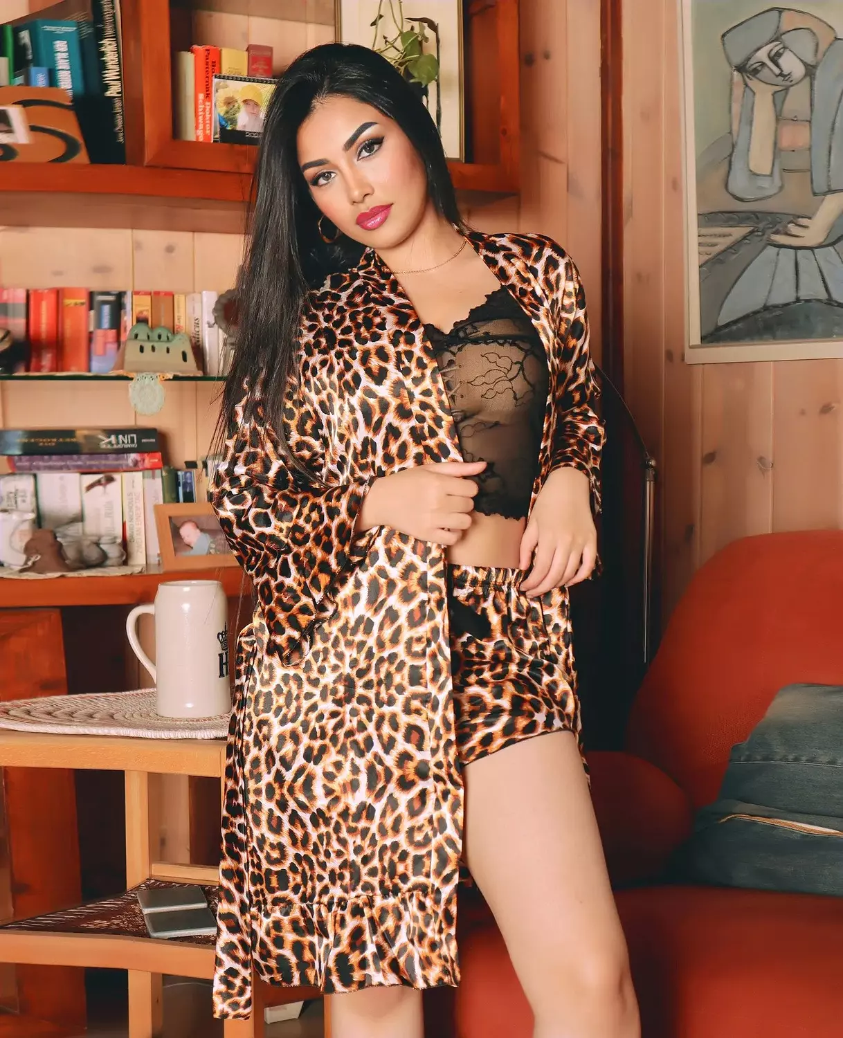 3-Piece Leopard Satin Robe Set image