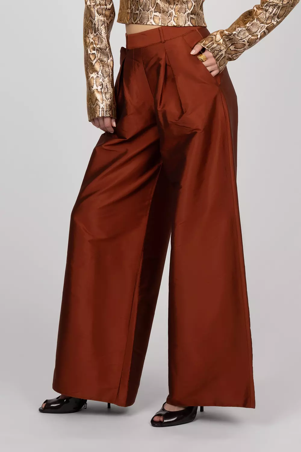 Copper Wide-Leg Trousers image