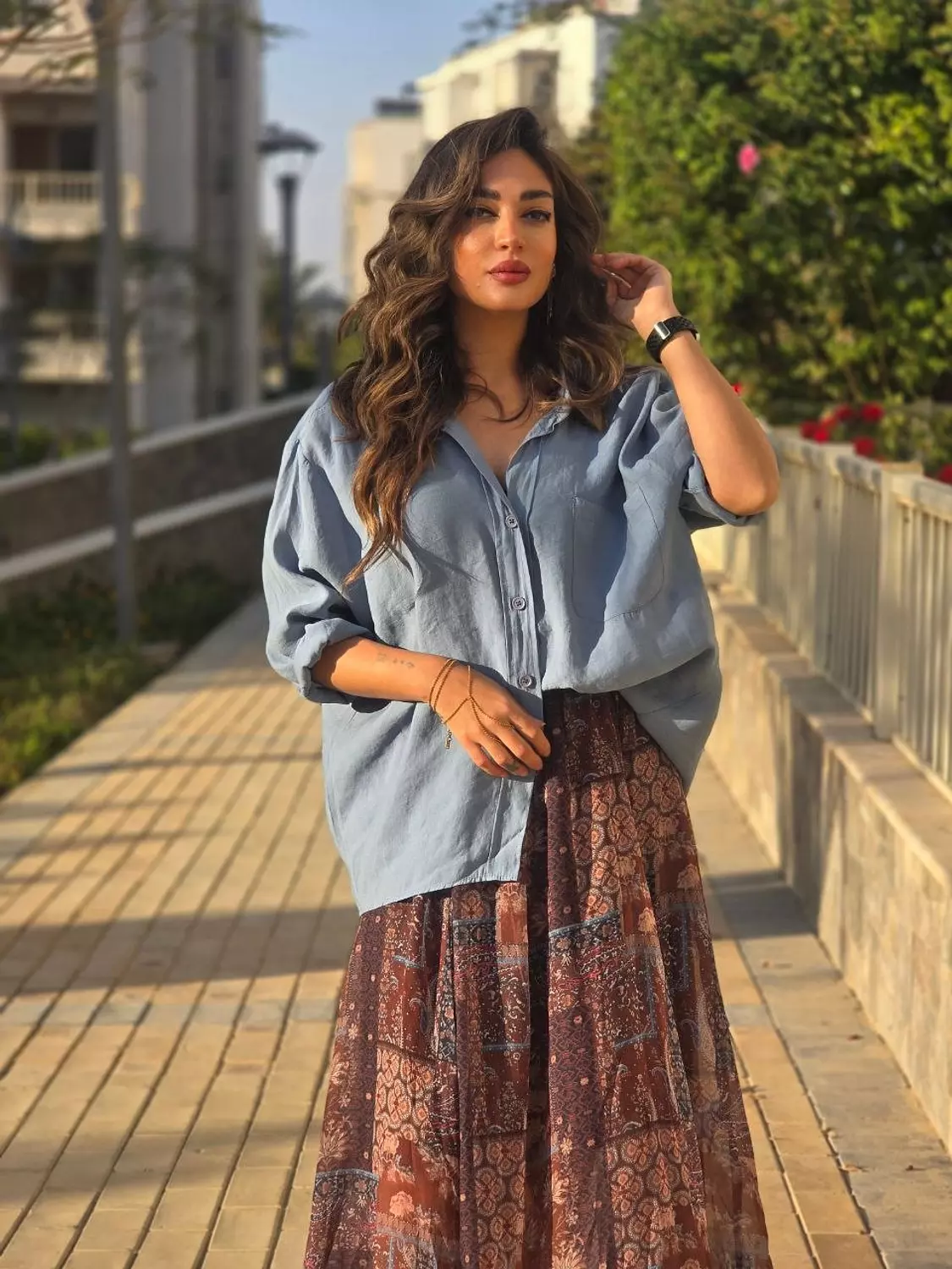 Brown boho zigzag skirt hover image