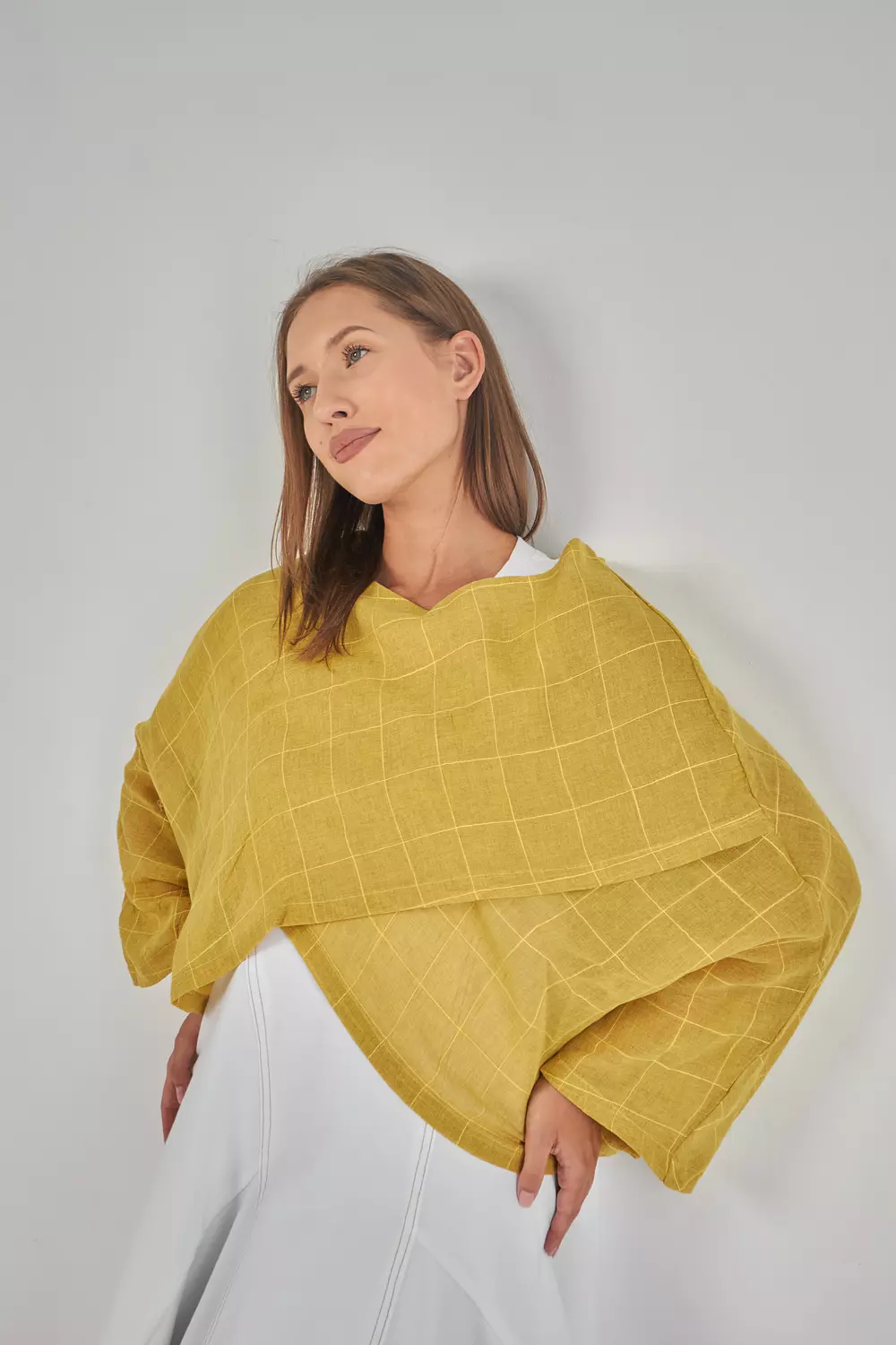 Yellow Cropped Mesh Linen Top  3