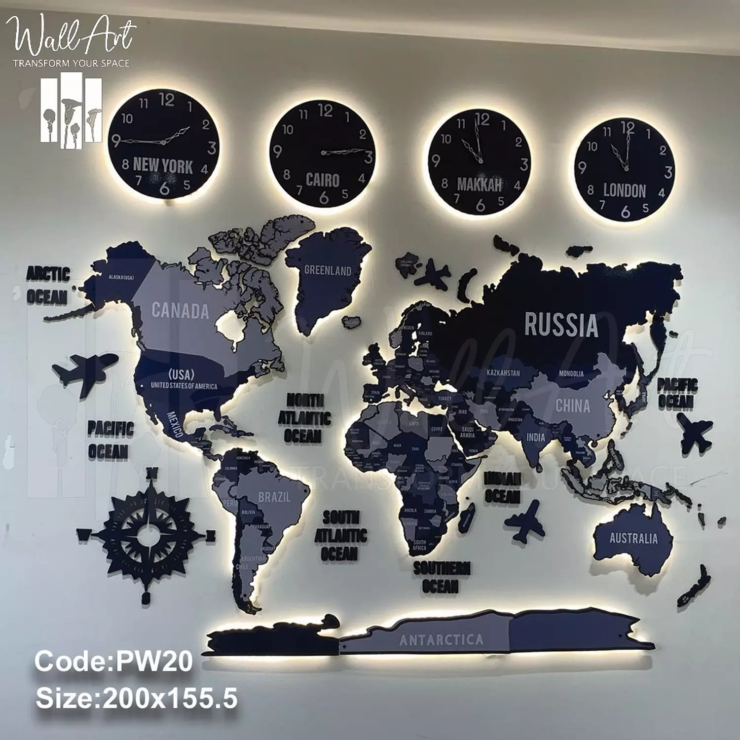 PW20- Lighted Printed Wooden Map  4