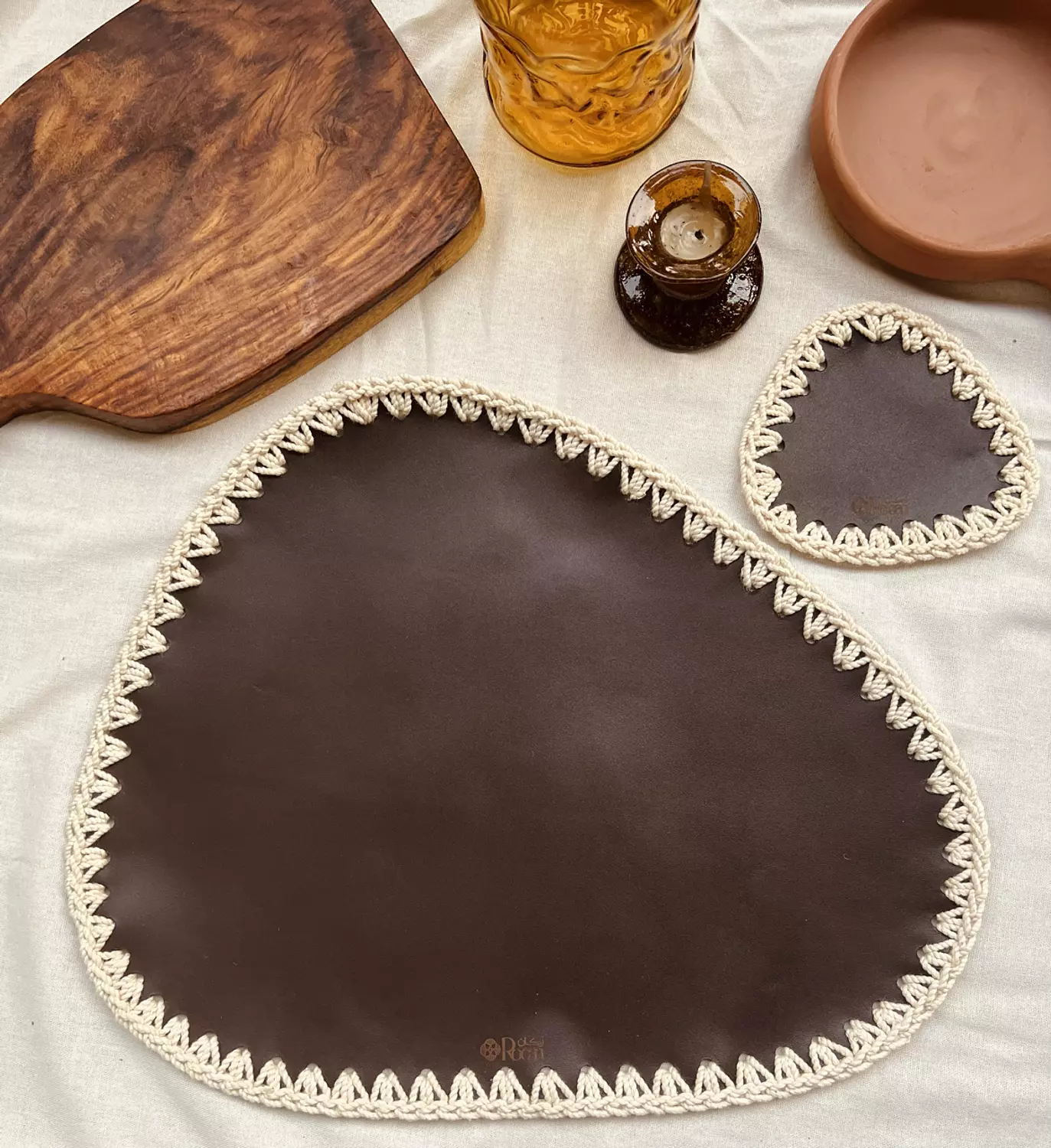 Genuine Leather Placemat & Coaster Set 2