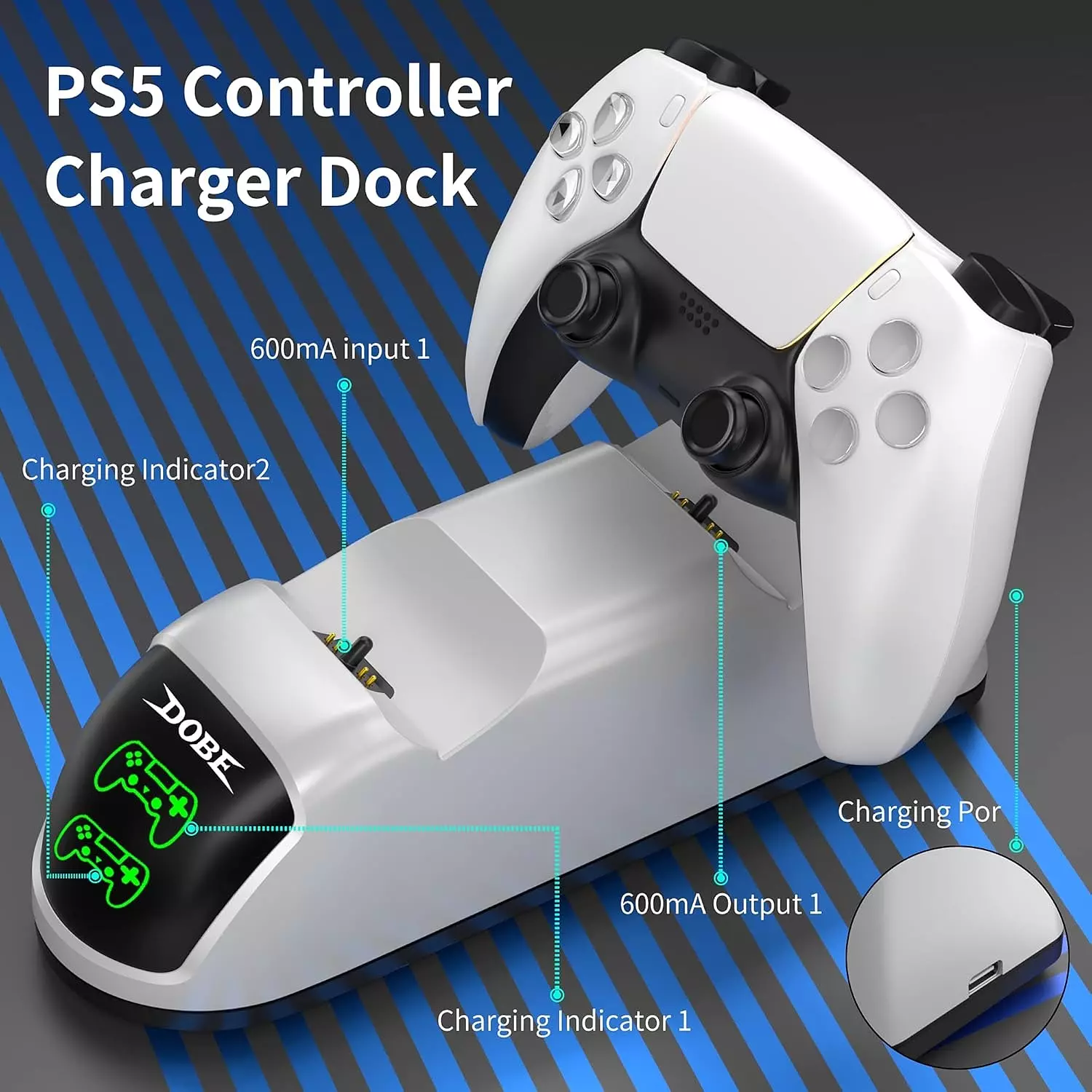 DOBE Digital Dual Charging Dock for PS5 Controllers for Fast and Safe Charging 3