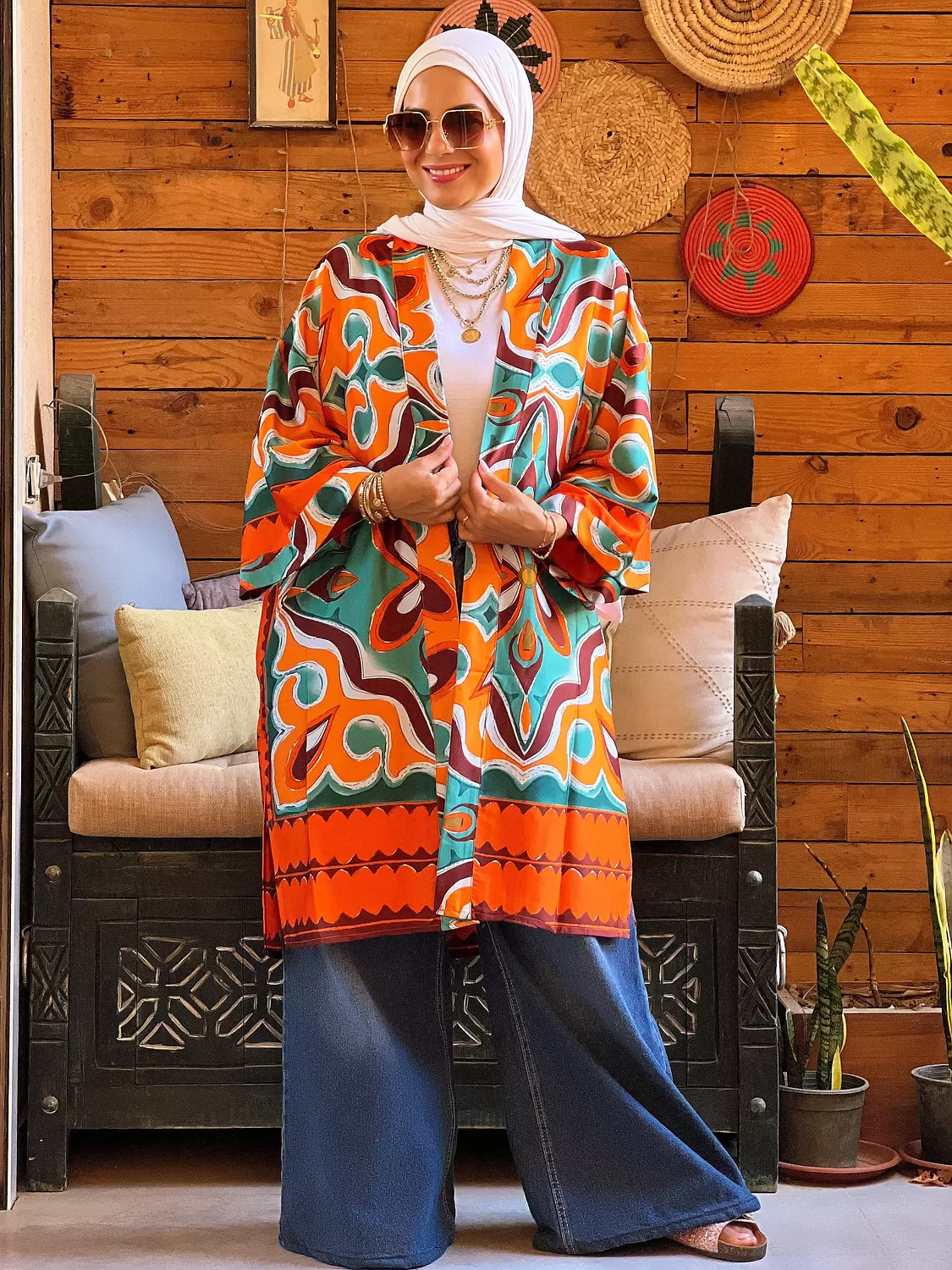 Flower kimono - Orange and Green image