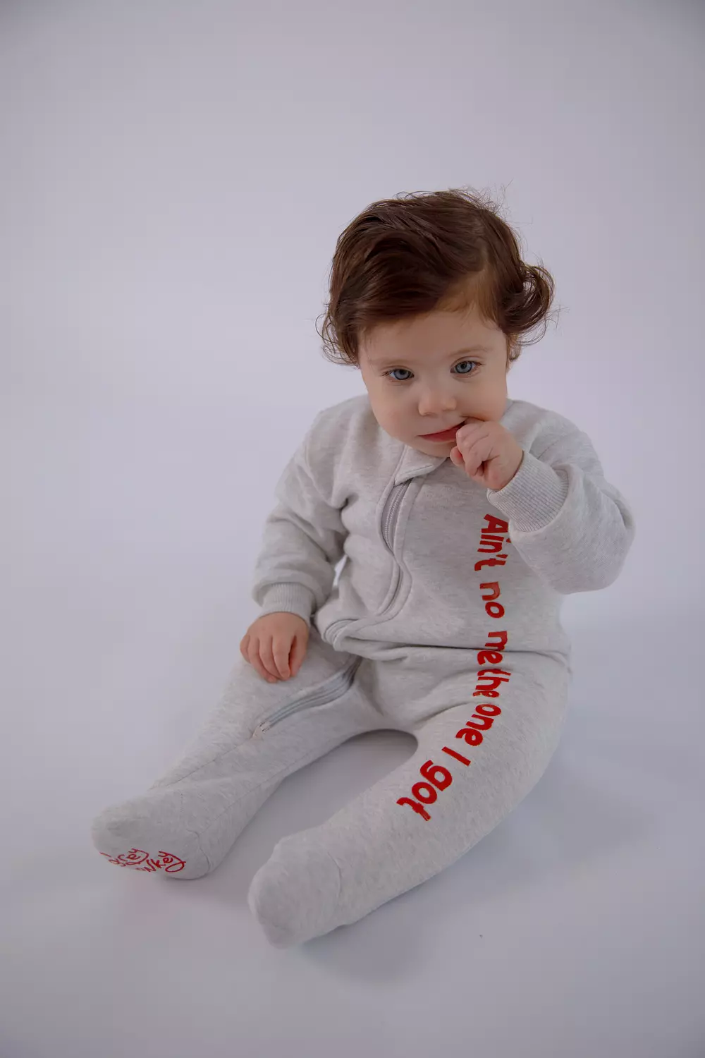 Premium Fleeced Winter Double Zipper "Ain't no mama" Footie - Glowy Grey 4