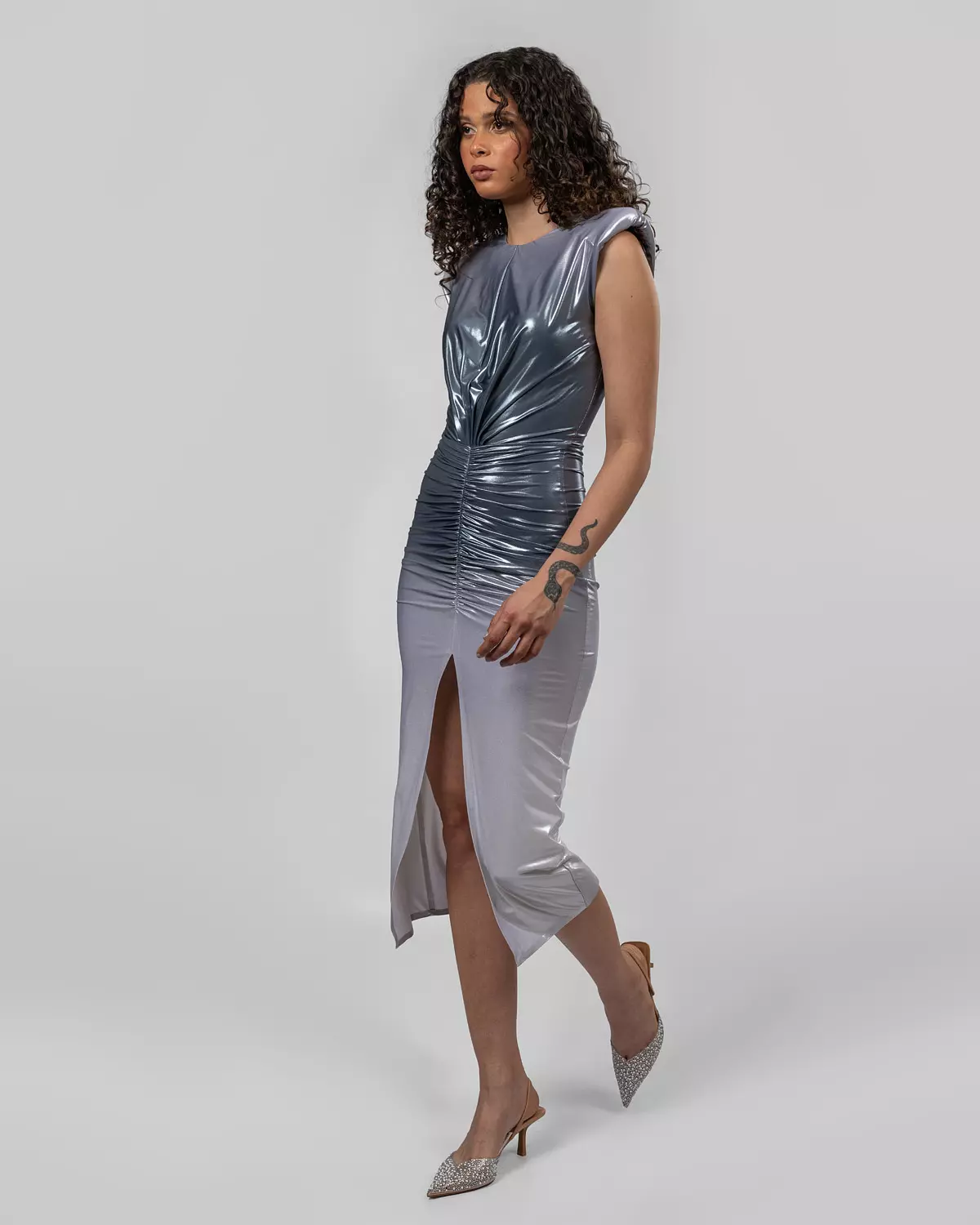 Metallic lycra degradé midi dress  hover image