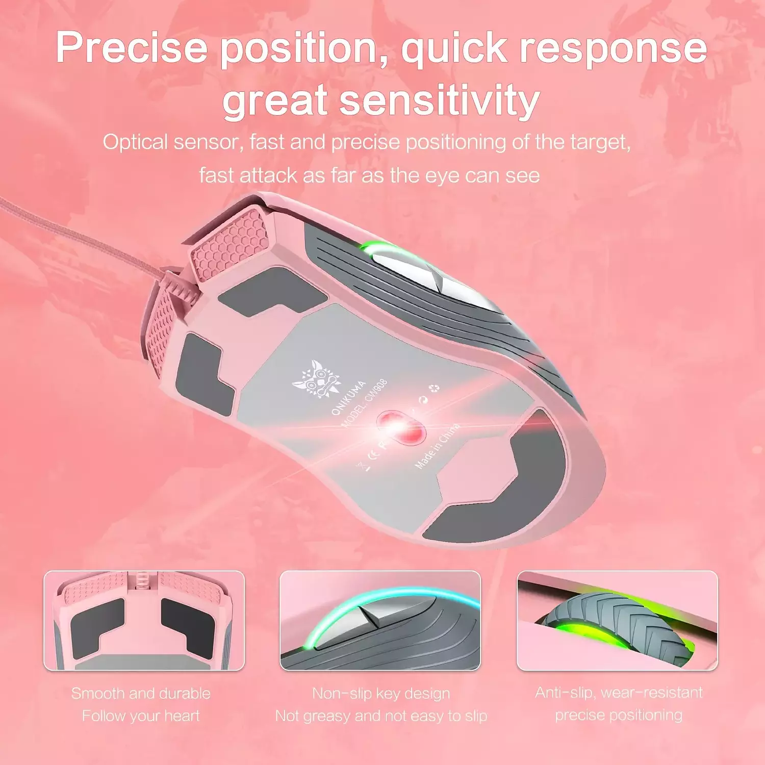 Wired Gaming Mouse, Up to 7200 DPI, RGB Lighting, Onikuma CW908 8