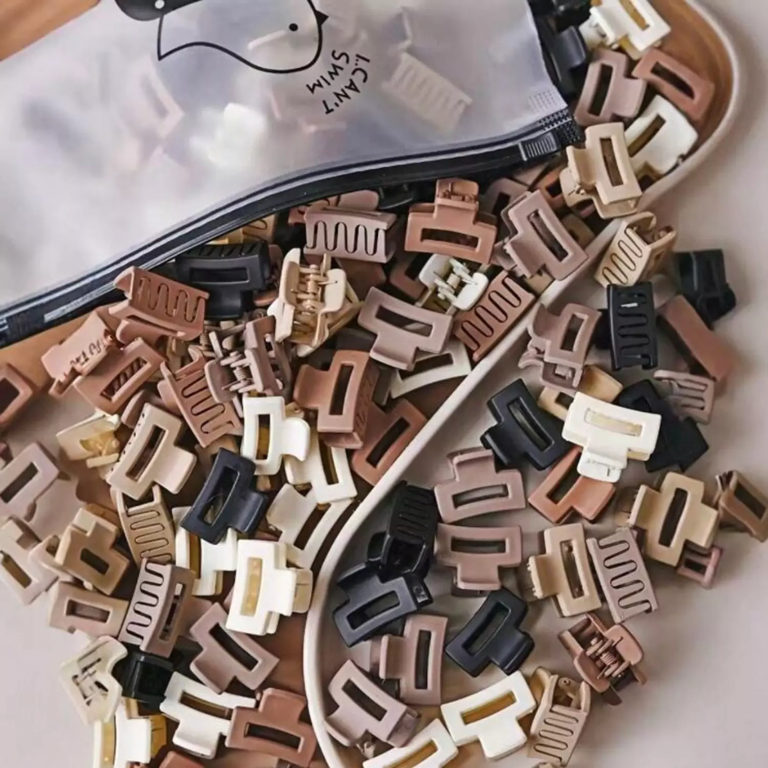 6 Pc Cafe Au Lait Mini Block Claw Clips Set 2