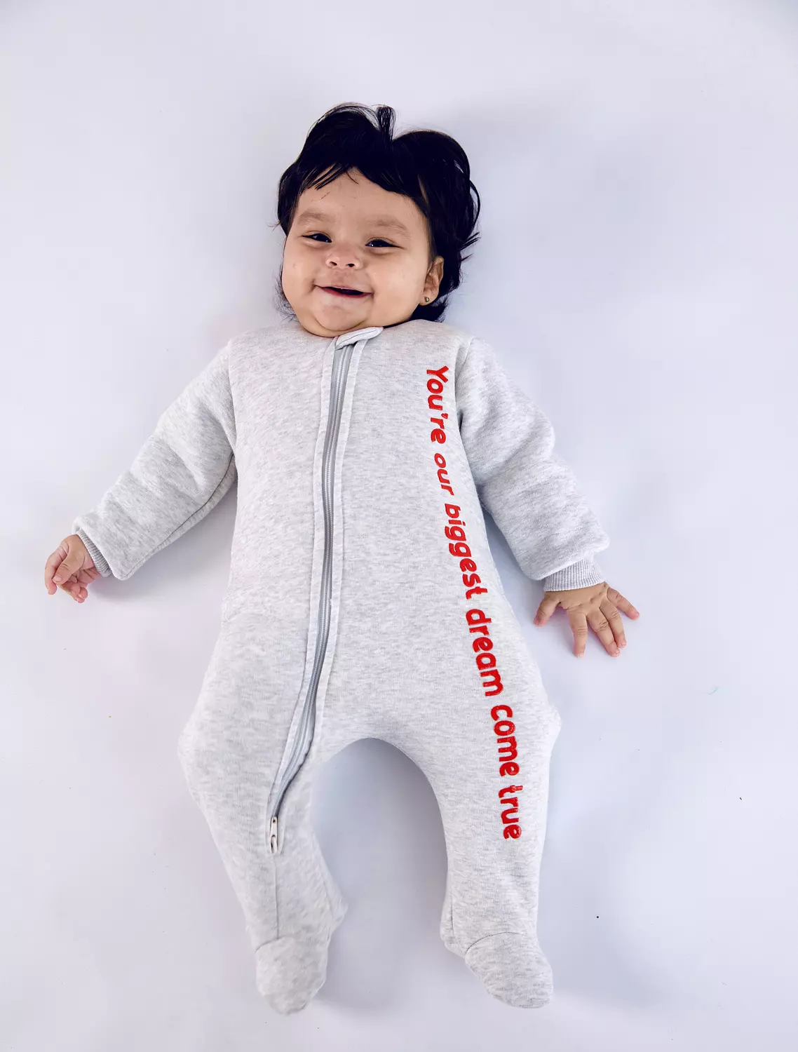 Premium Fleeced Winter Double Zipper "Our biggest dream" Footie - Glowy Grey 2