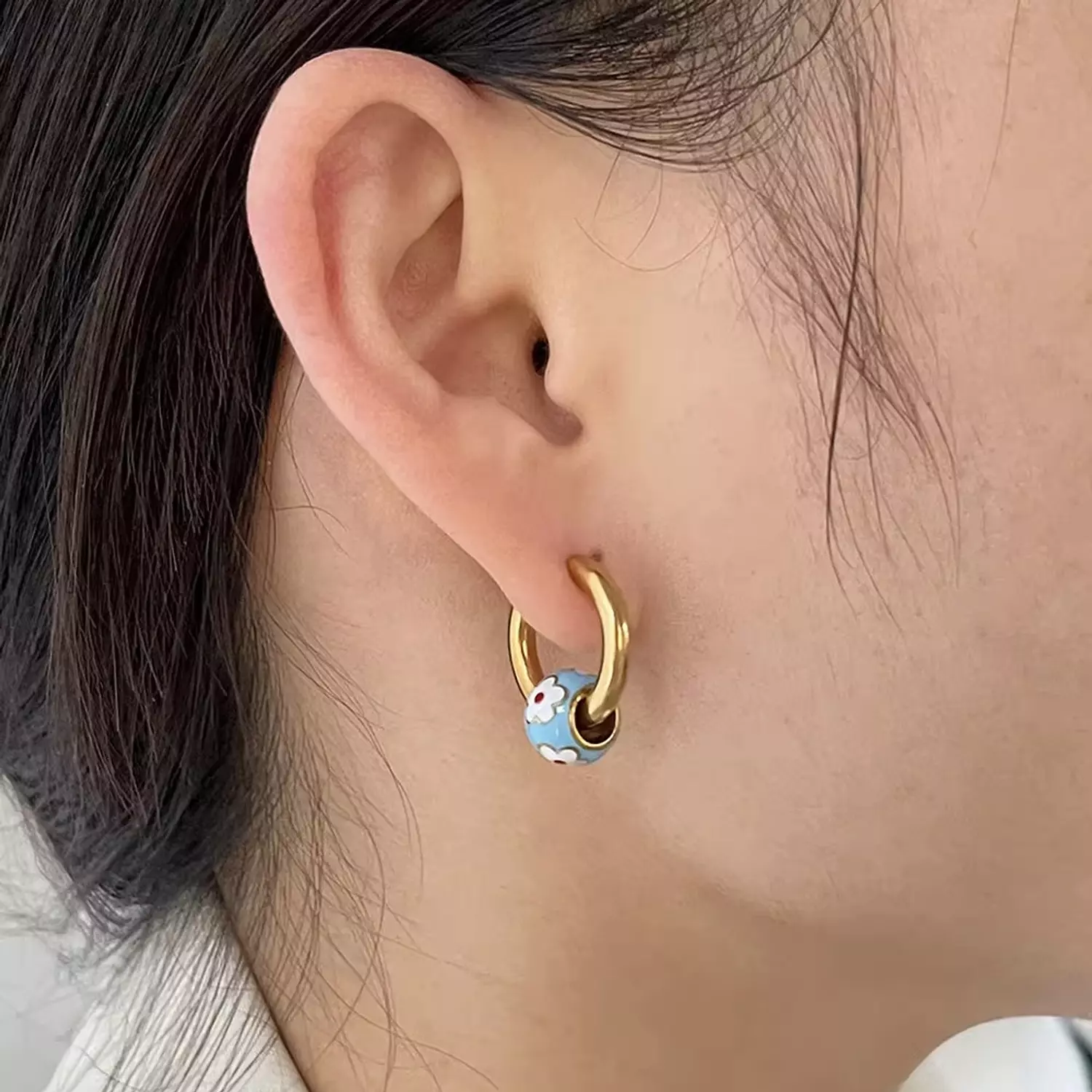 Turquoise flower hoop earrings  image