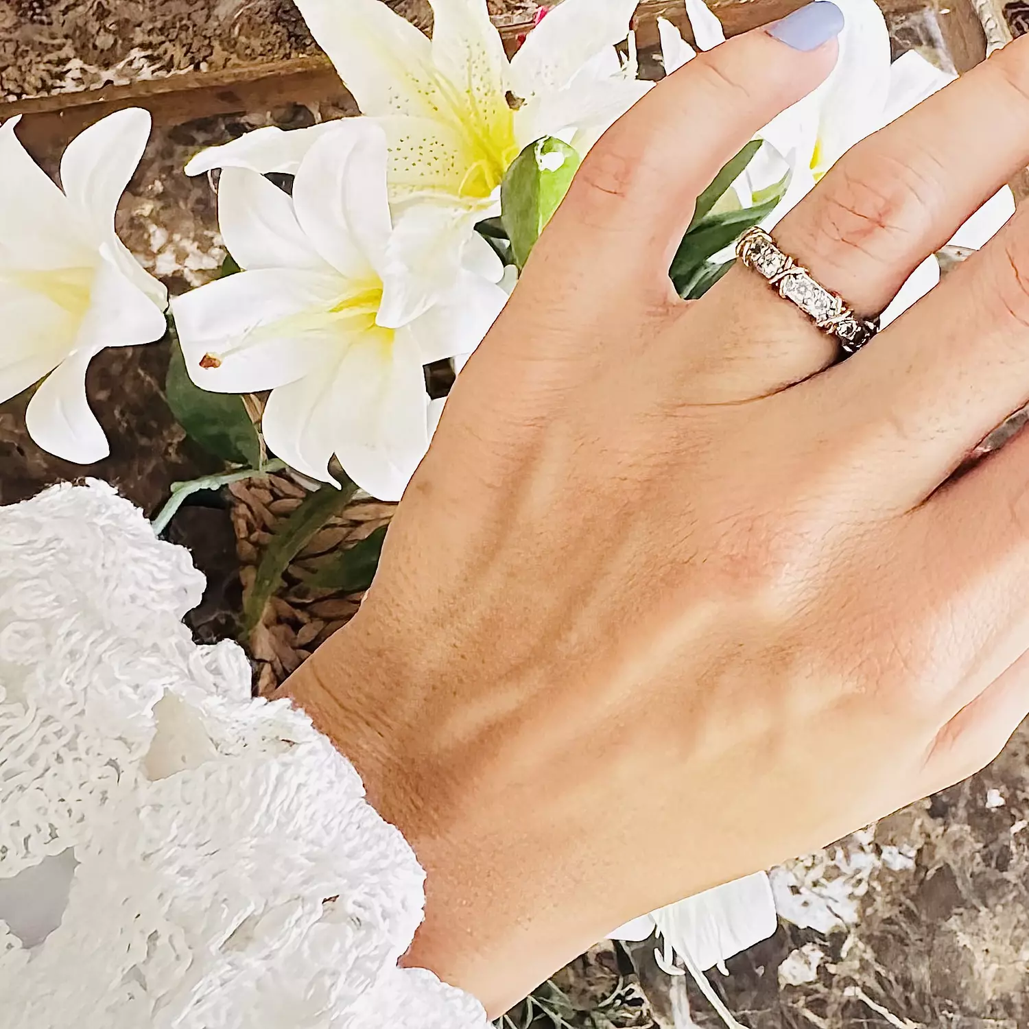 XO double tone zircon ring hover image