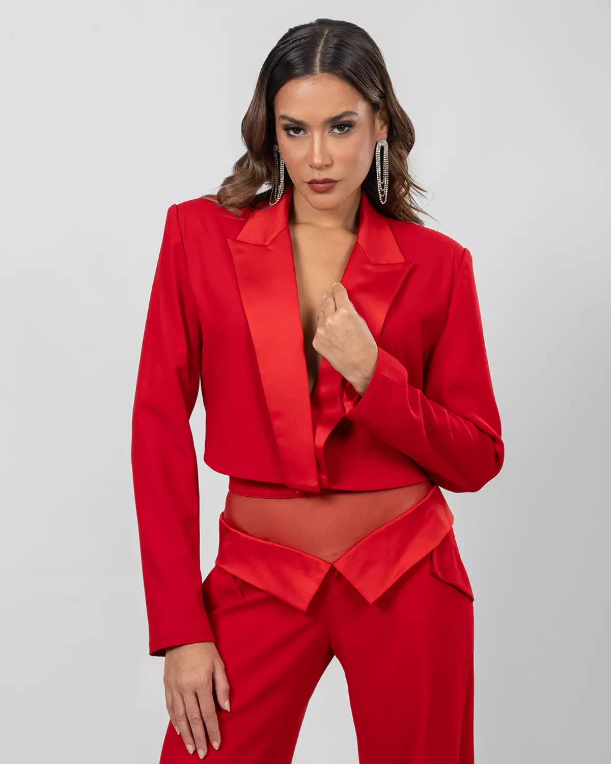 Red cropped blazer  hover image