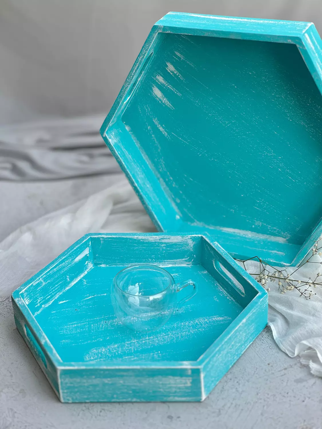Turquoize hexagon trays set  2