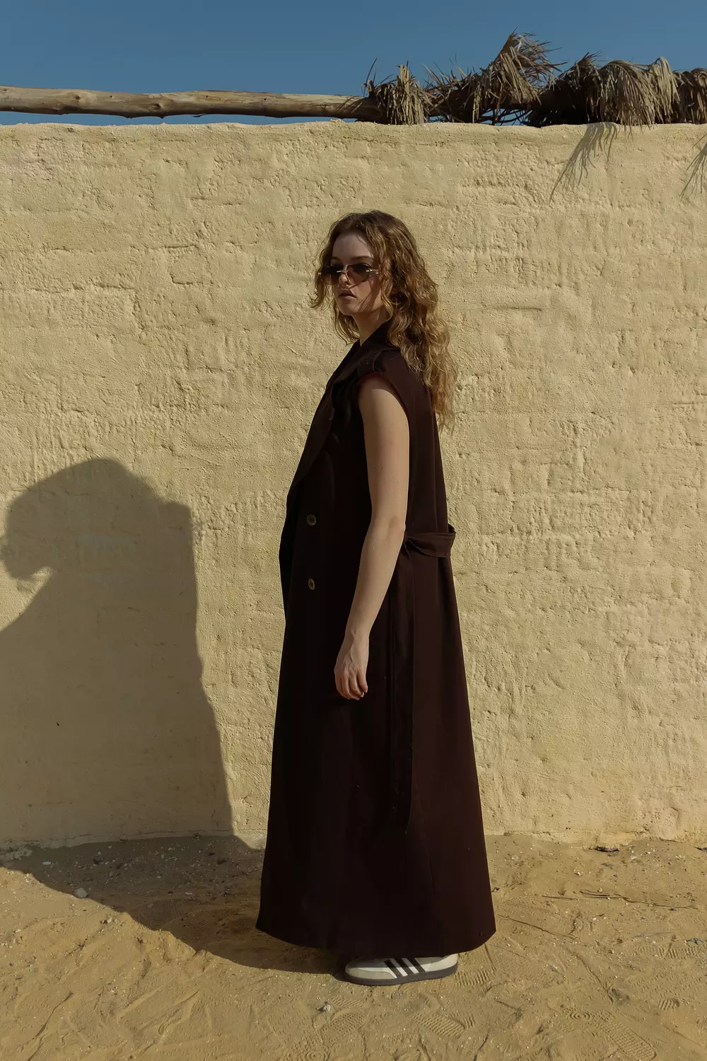 Long Gabardine vest - chocolate brown image