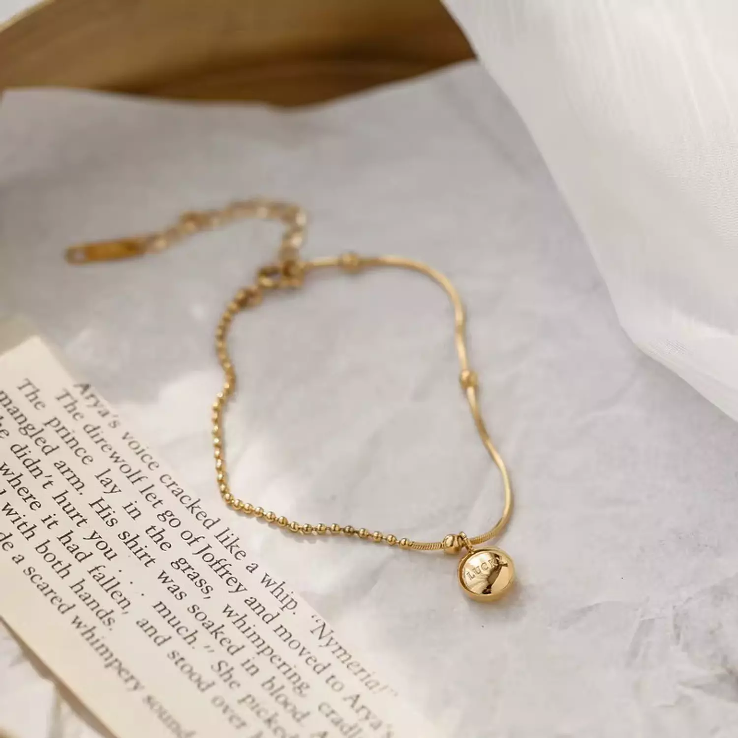 Half beaded gold anklet 3