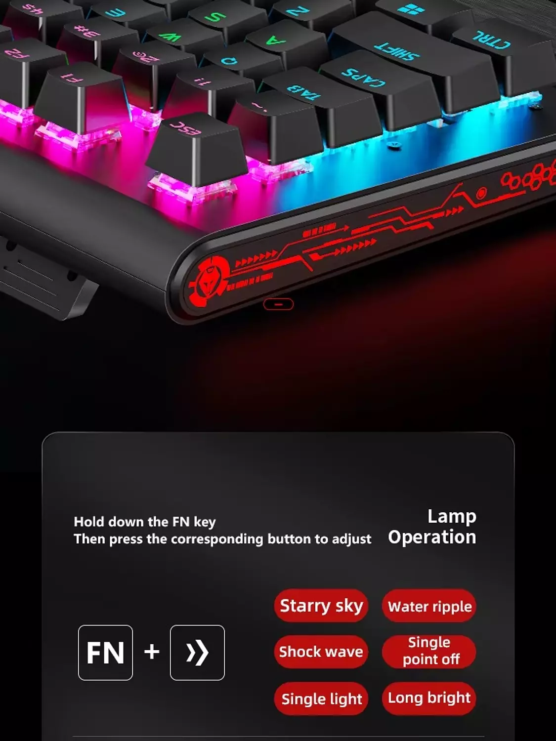 WOLF TOTEM LANGTU K1000 Gaming Keyboard – RGB, Mechanical, Metal Black 2