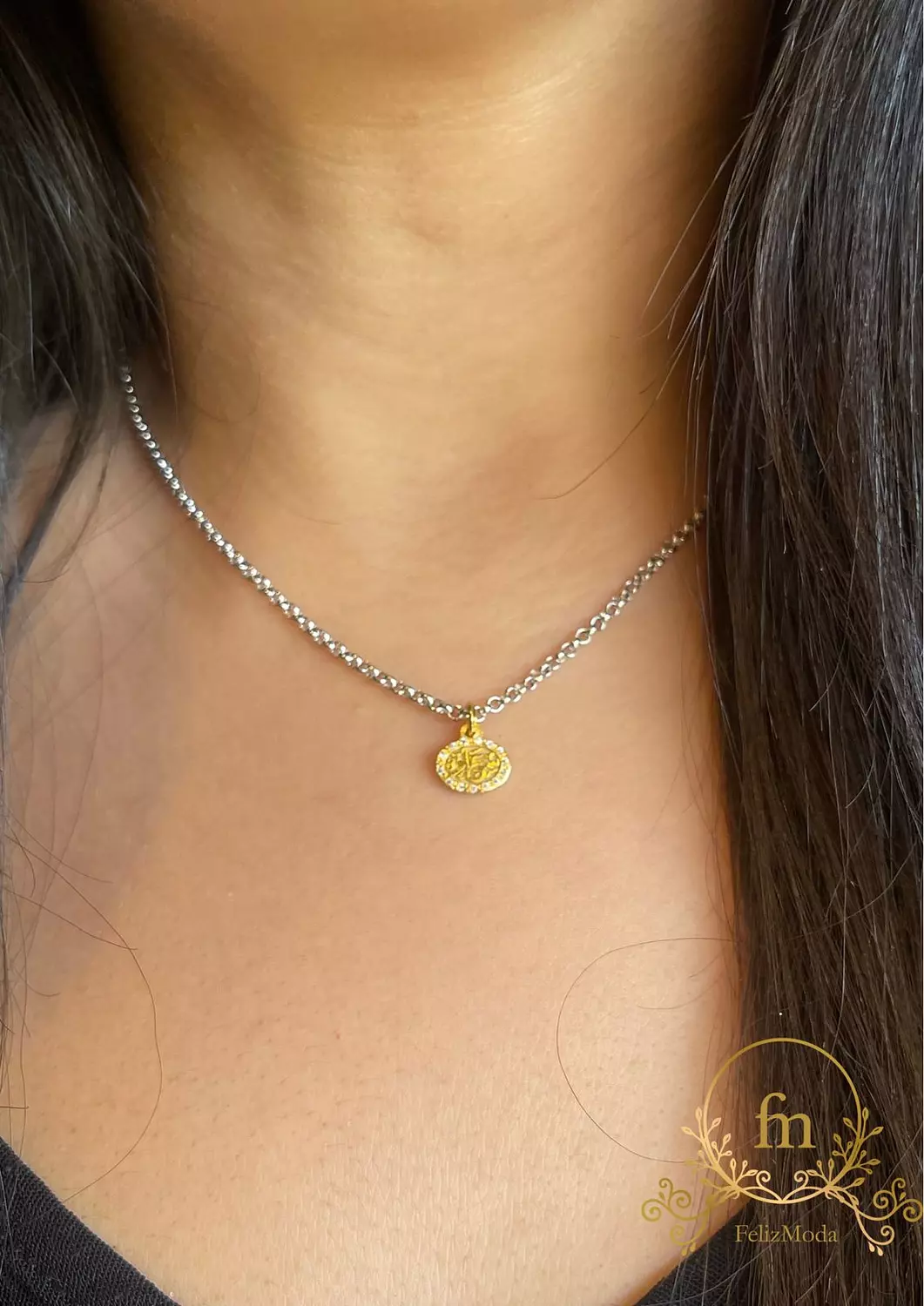 سعادة Silver necklace with gold plated pendant image