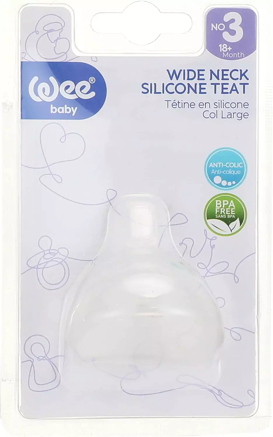WEE BABY WIDE NECK SILICONE TEAT NO.3 -+18M 1