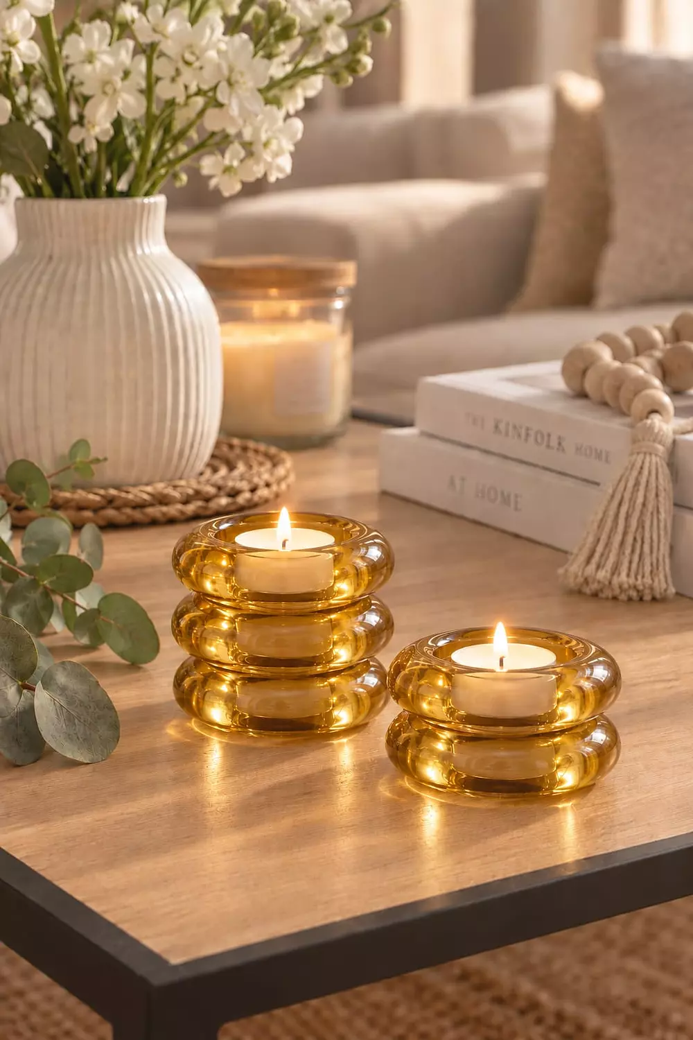 Bubble Glass Tealight Candle Holder Set of 2 – Handmade Pyrex hover image