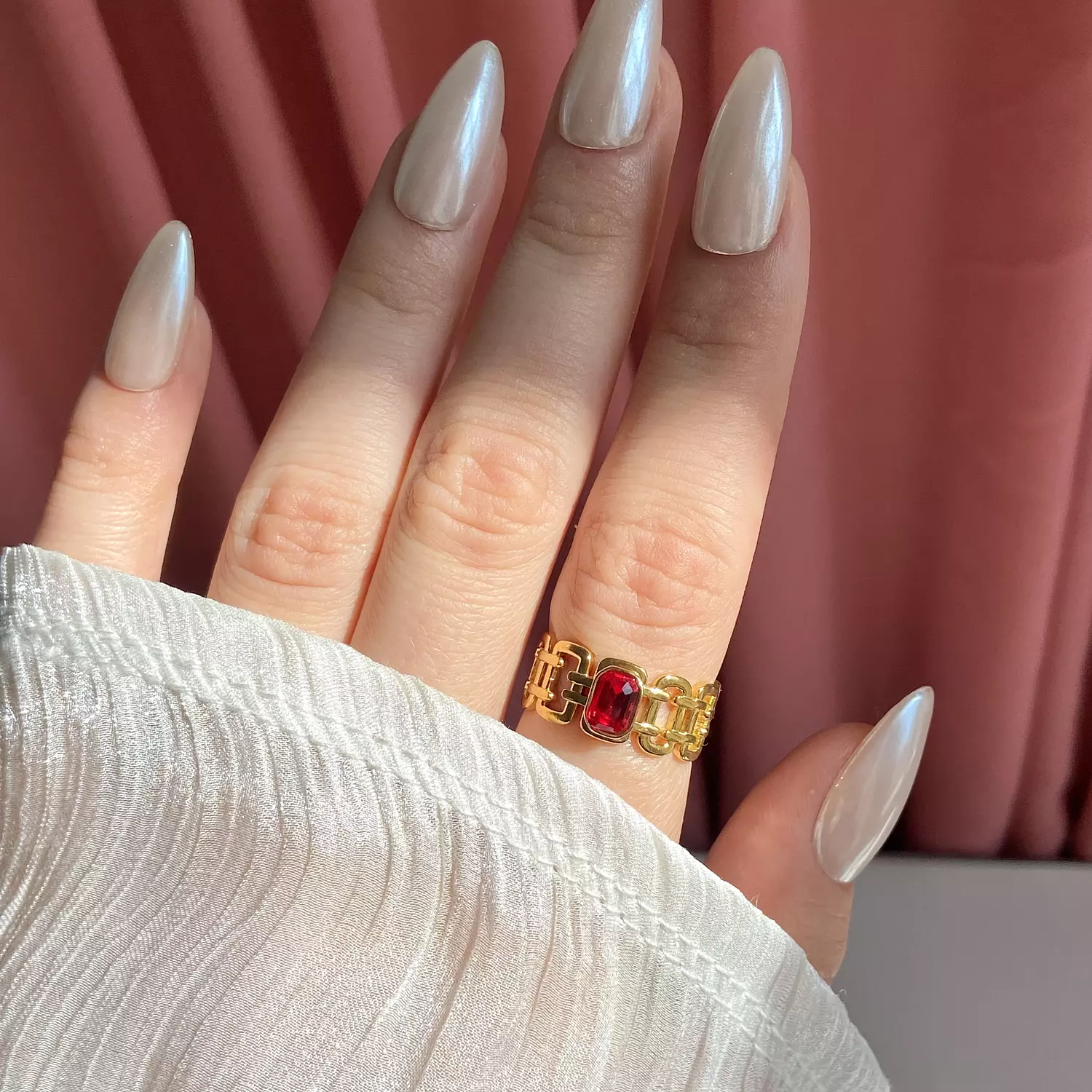 Red Stone Chain-Link stainless steel Ring❤️ 2