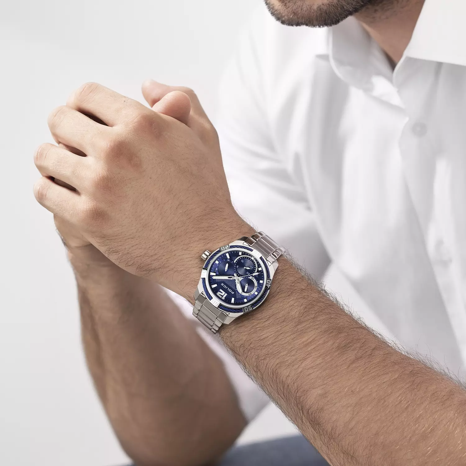 Police Chokery Watch for Men Stainless Stell Bracelet with Blue dial PEWJK0005301, silver 4