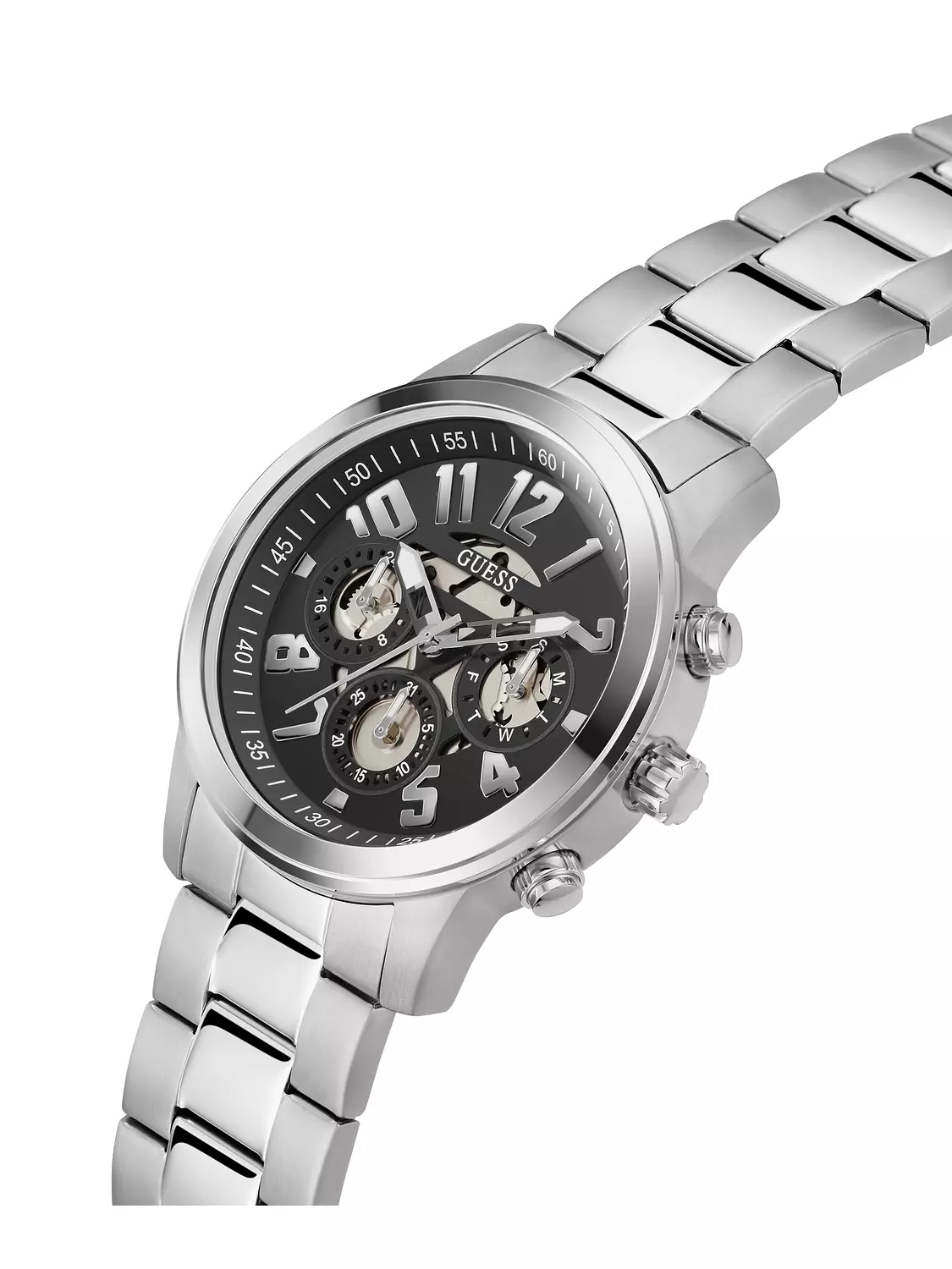 GUESS GW0627G1 ANALOG WATCH Men's Black Sunray Dial Silver Round Case/Silver  Stainless Steel Bracelet 5