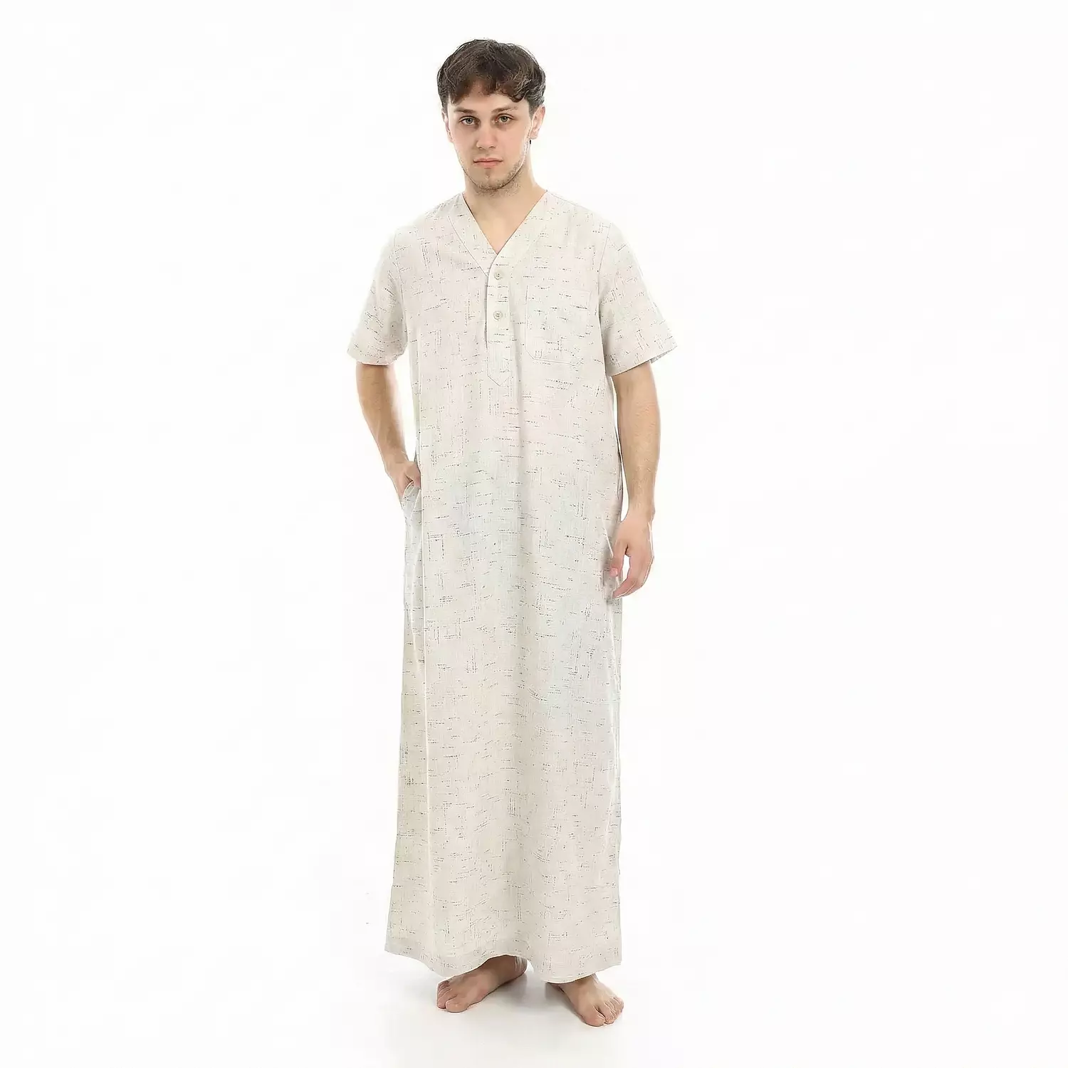 Men Galabeya Short Sleeves - Linen - 2264 -Light Beige image